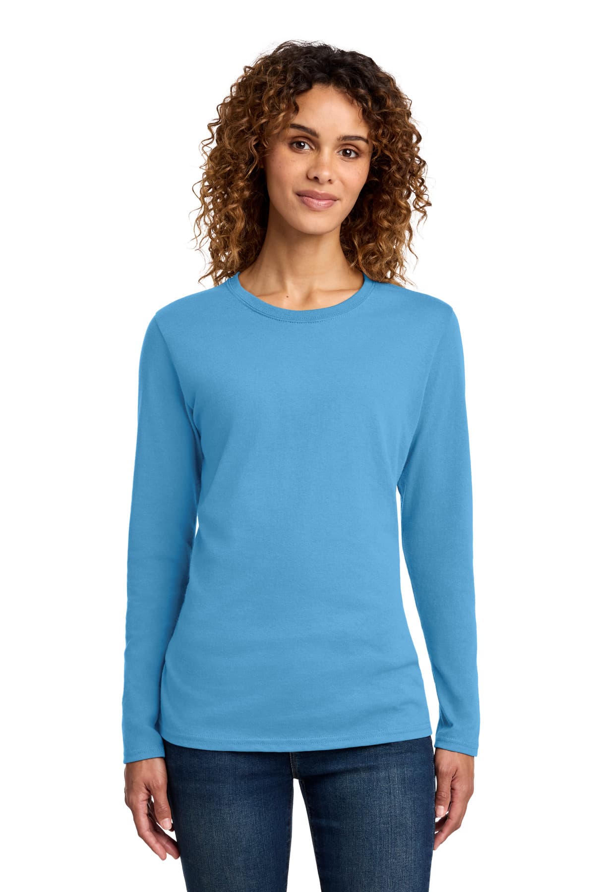 Port & Company Port & Co Women's Long Sleeve Core Cotton Tee. LPC54LS in Aquatic Blue