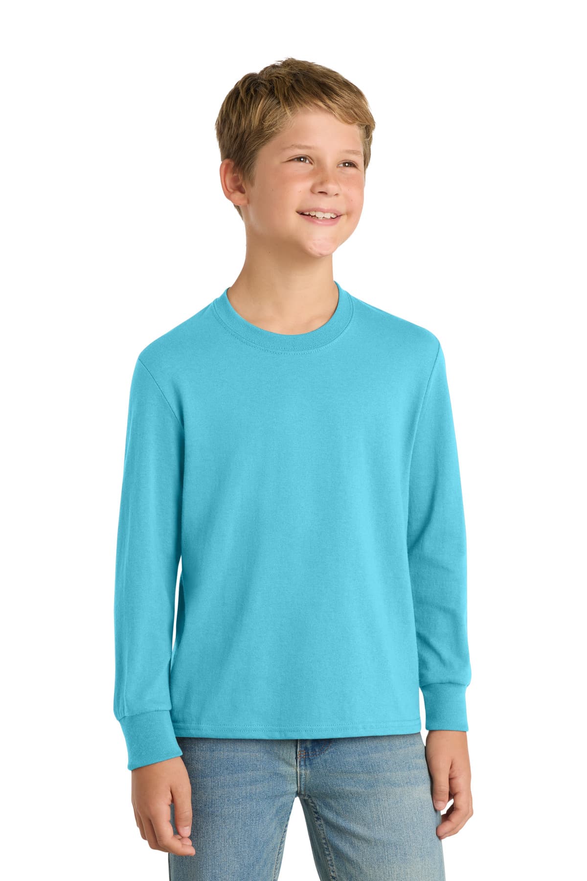 Port & Company Port & Co Youth Long Sleeve Core Cotton Tee. PC54YLS in Aquatic Blue