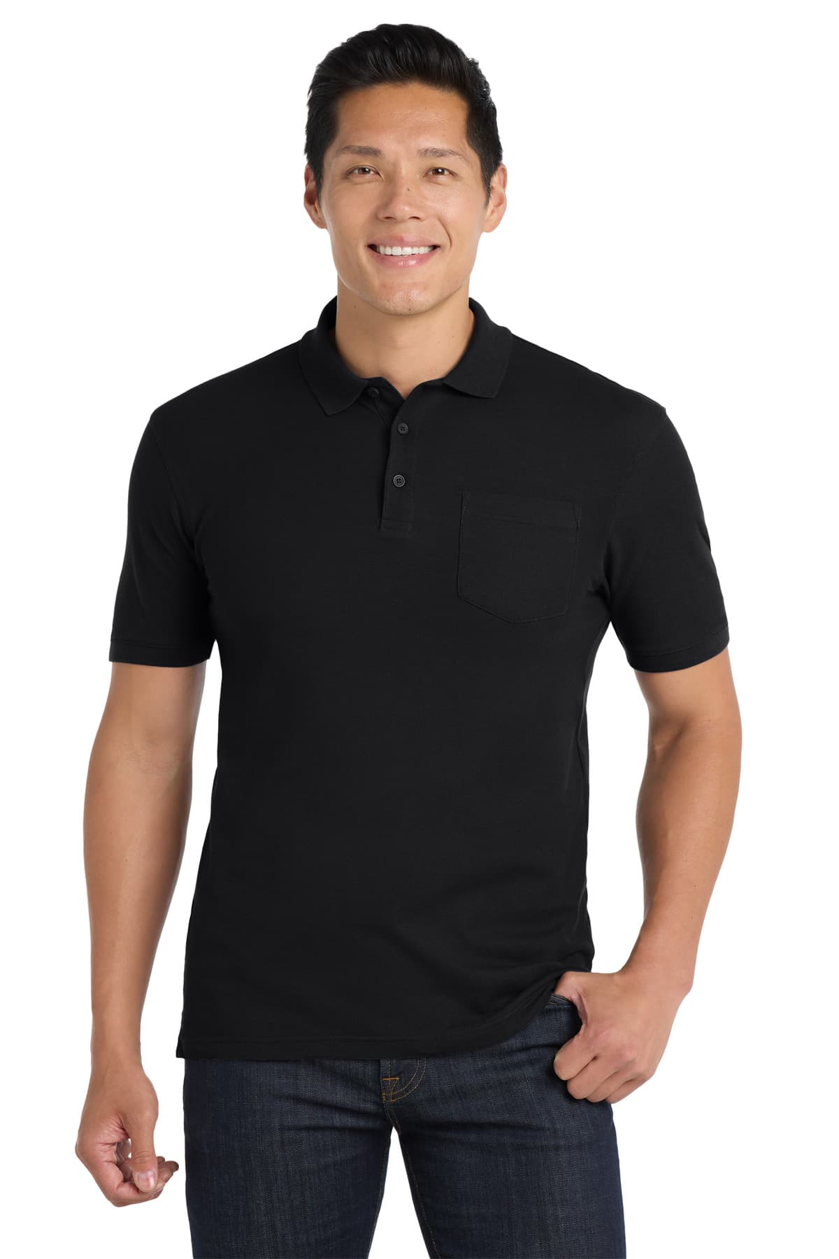 Port Authority Port Authority Core Classic Pique Pocket Polo. K100P in Deep Black