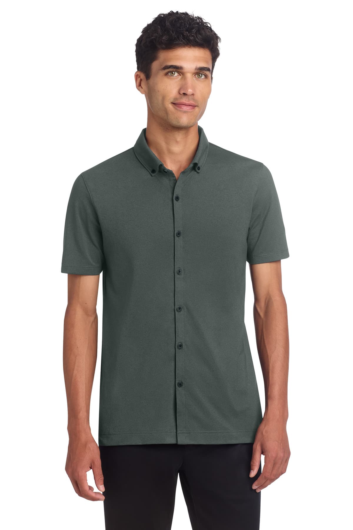 Mercer+Mettle Mercer+Mettle Stretch Pique Full-Button Polo MM1006 in Anchor Grey