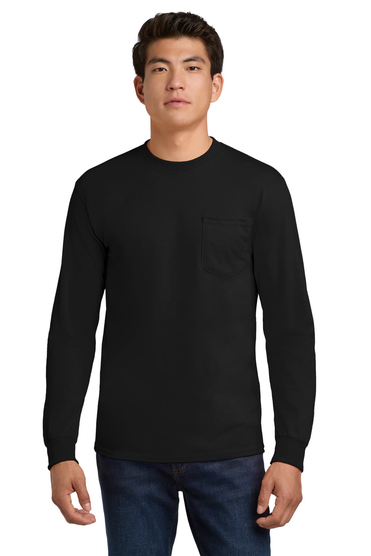 Gildan Gildan - Ultra Cotton 100% US Cotton Long Sleeve T-Shirt with Pocket.  2410 in Black