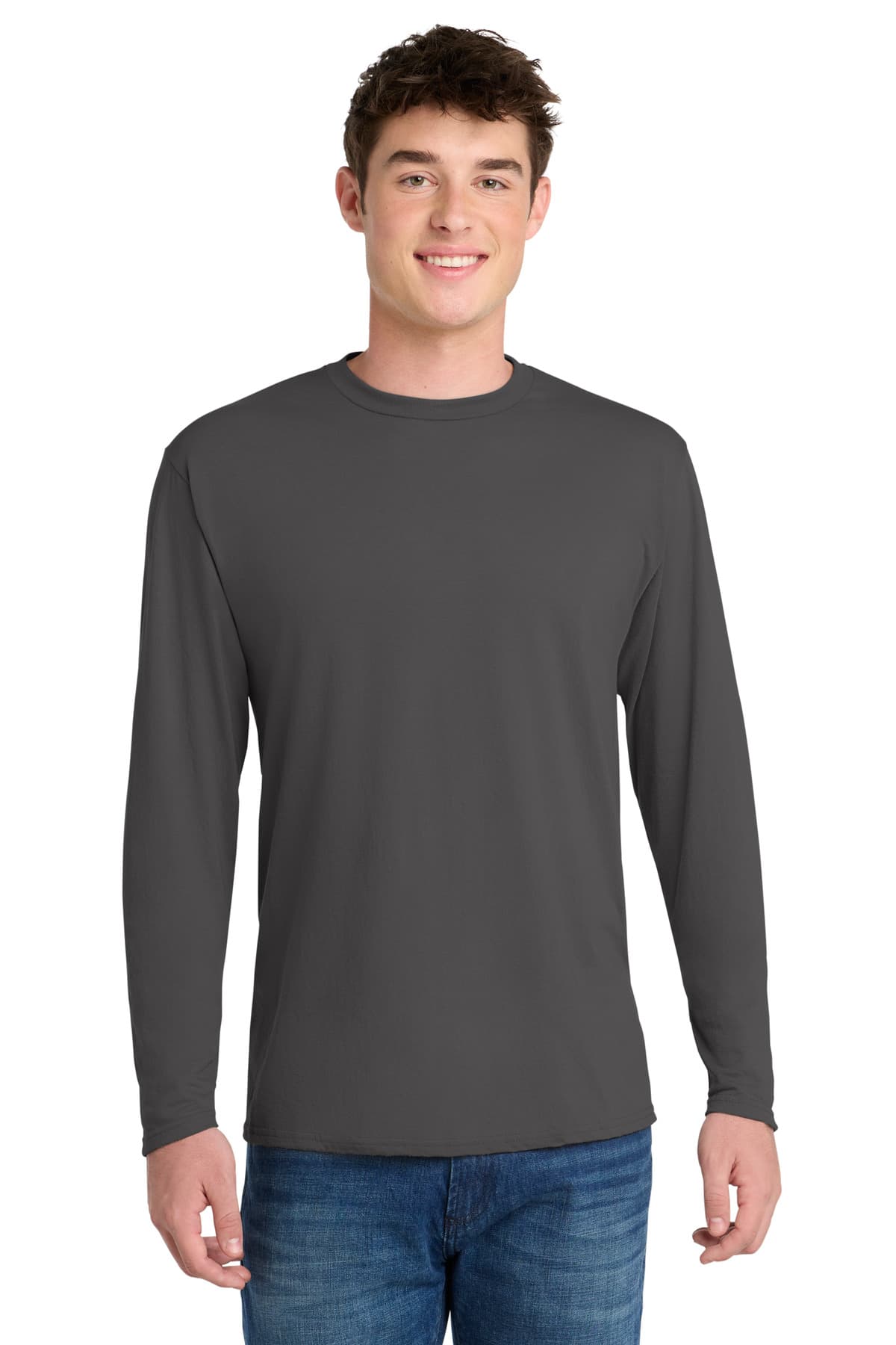 Port & Company Port & Co Long Sleeve Performance Blend Tee. PC381LS in Charcoal