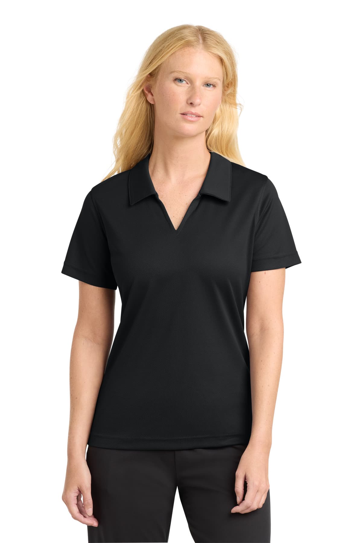 Sport-Tek Sport-Tek Women's Dri-Mesh V-Neck Polo.  L469 in Black