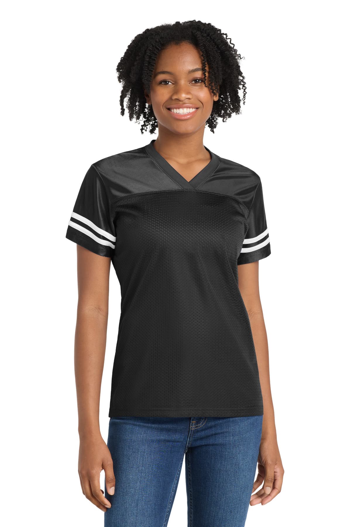 Sport-Tek Sport-Tek Women's PosiCharge Replica Jersey. LST307 in Black/ White