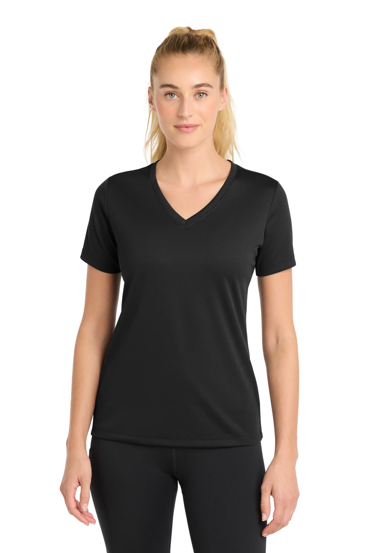 Sport-Tek Sport-Tek Women's PosiCharge RacerMesh V-Neck Tee. LST340 in Black