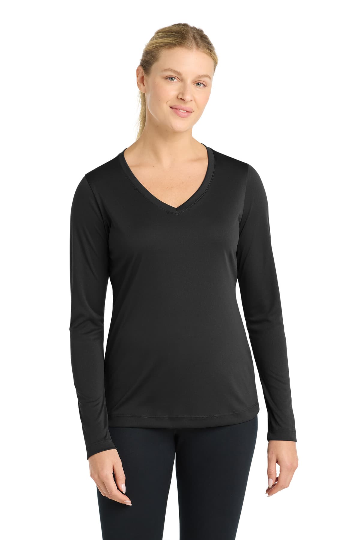 Sport-Tek Sport-Tek Women's Long Sleeve PosiCharge Competitor V-Neck Tee. LST353LS in Black