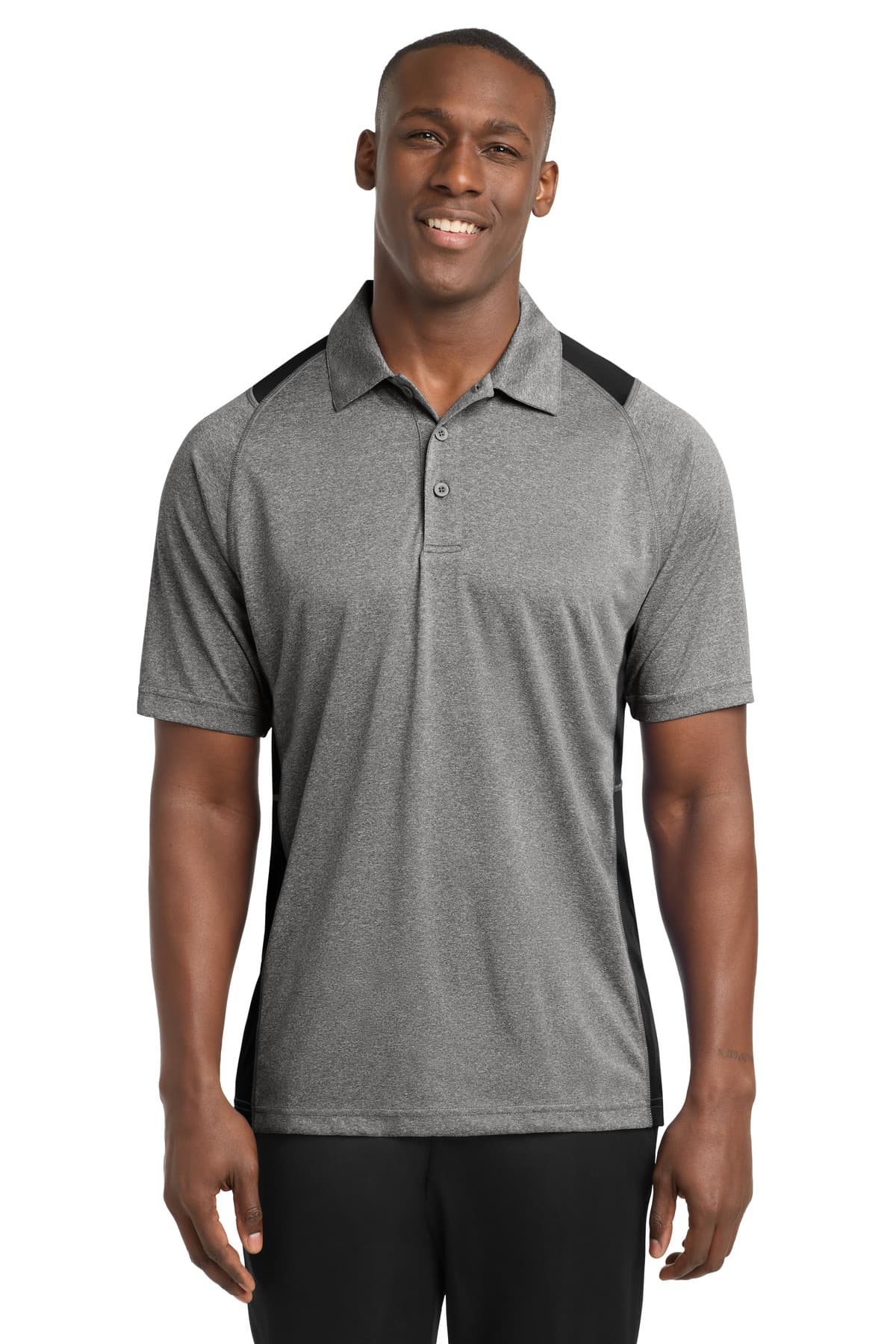 Sport-Tek Sport-Tek Heather Colorblock Contender Polo. ST665 in Vintage Heather/ Black