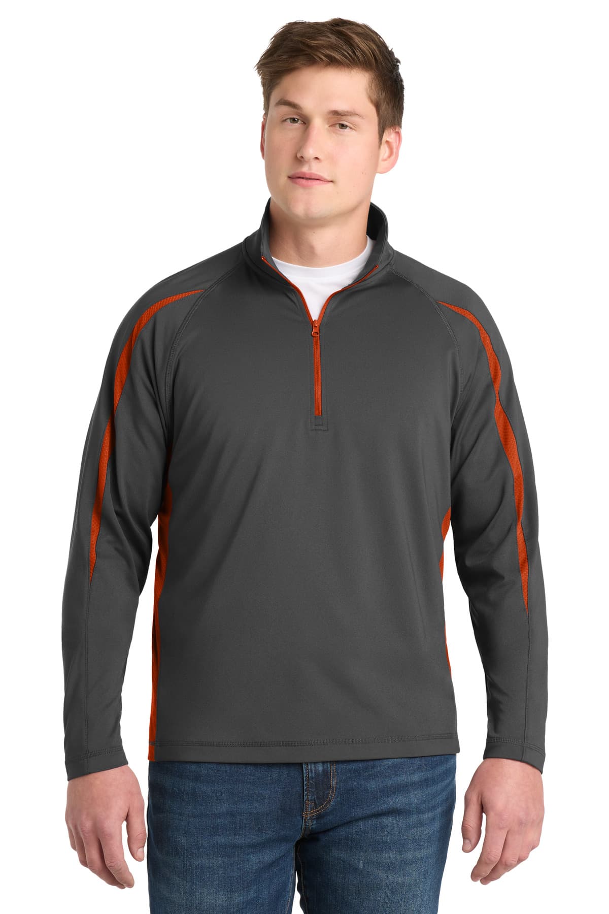 Sport-Tek Sport-Tek Sport-Wick Stretch 1/4-Zip Colorblock Pullover. ST851