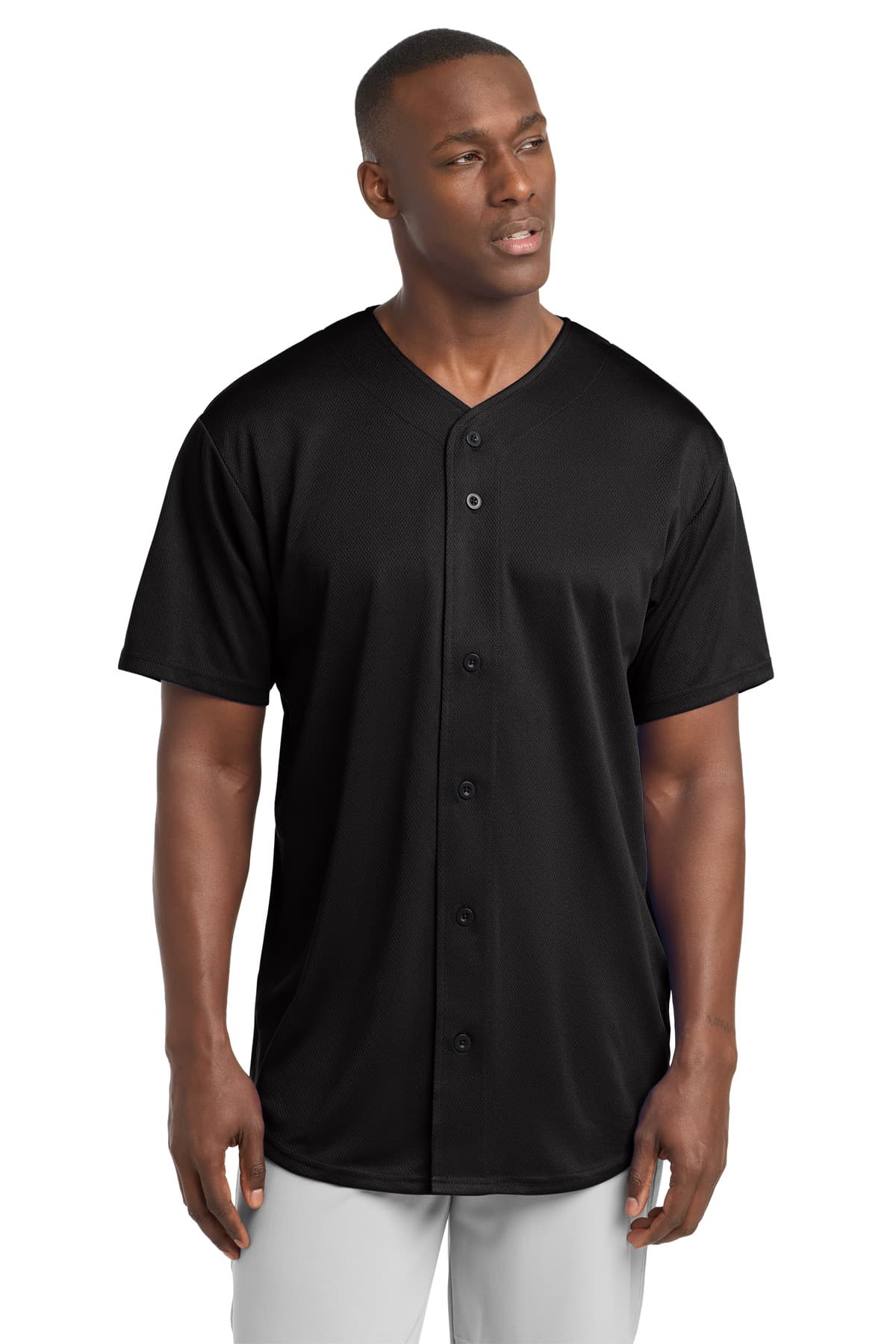 Sport-Tek Sport-Tek PosiCharge Tough Mesh Full-Button Jersey. ST220 in Black