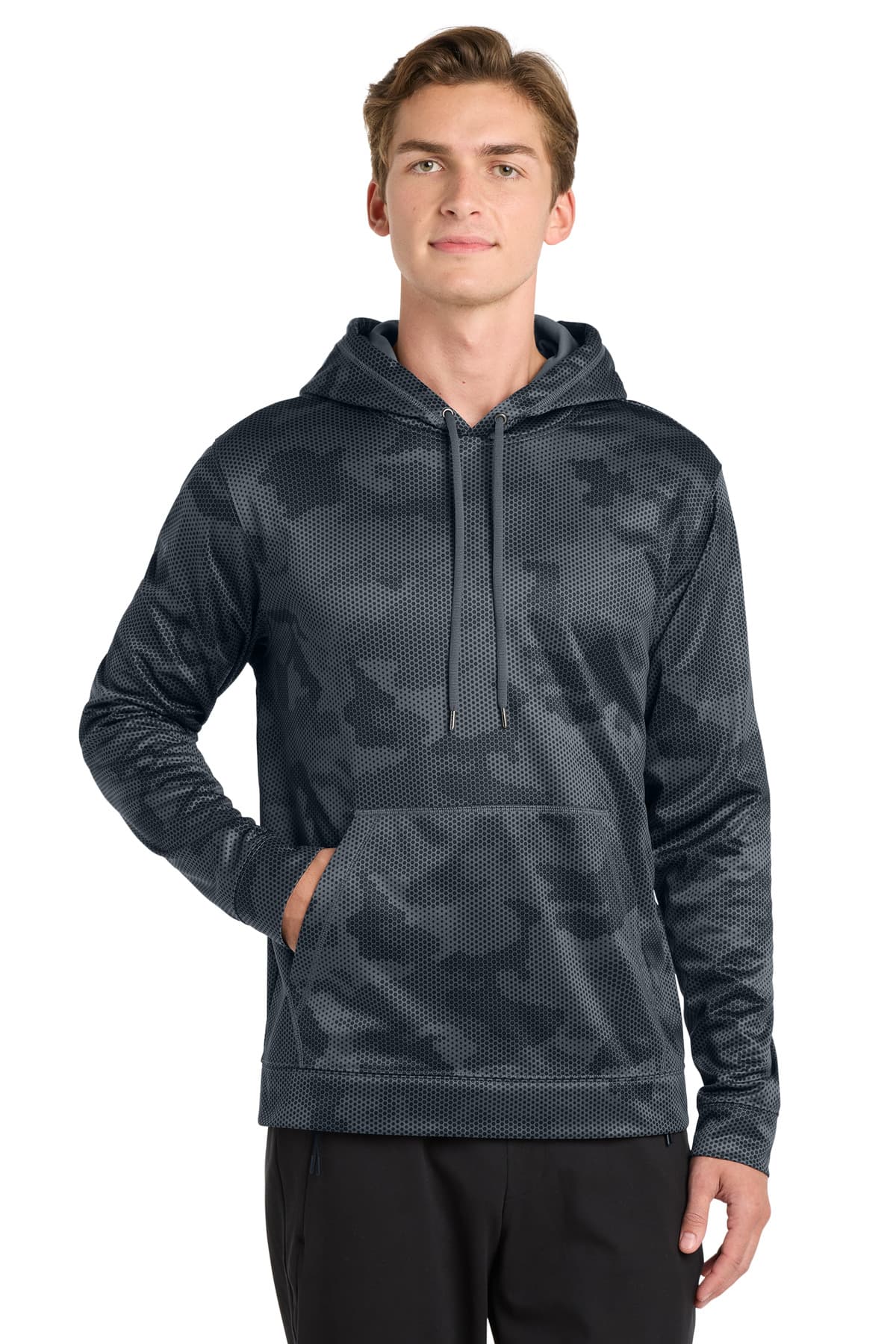 Sport-Tek Sport-Tek Sport-Wick CamoHex Fleece Hooded Pullover. ST240 in Dark Smoke Grey