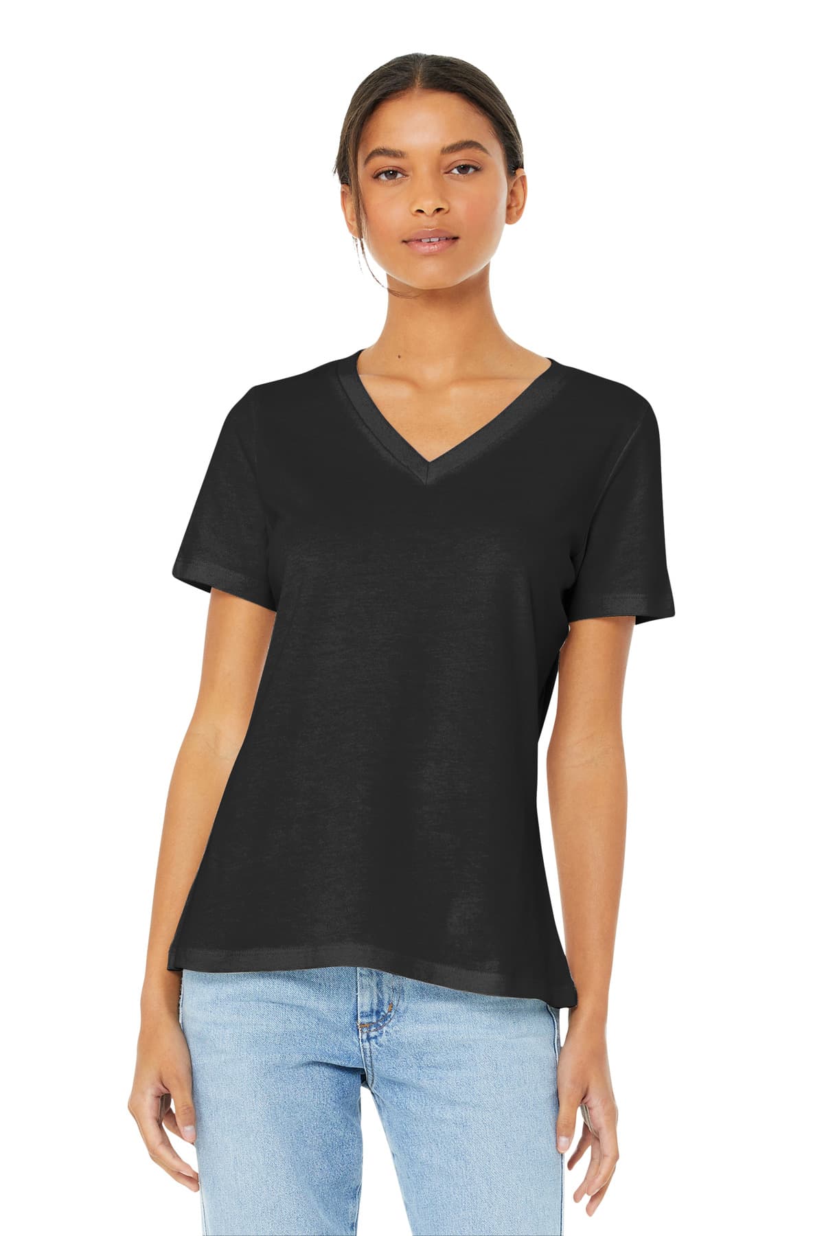 Bella + Canvas BELLA+CANVAS  Women's Relaxed Jersey Short Sleeve V-Neck Tee. BC6405 in Black