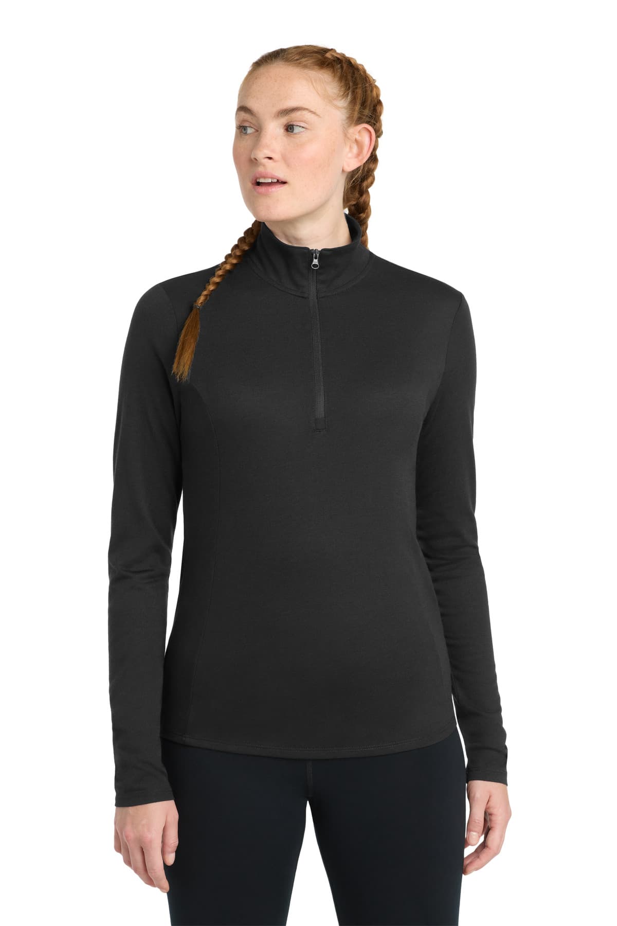 Sport-Tek Sport-Tek  Women's PosiCharge  Tri-Blend Wicking 1/4-Zip Pullover. LST407 in Black Triad Solid