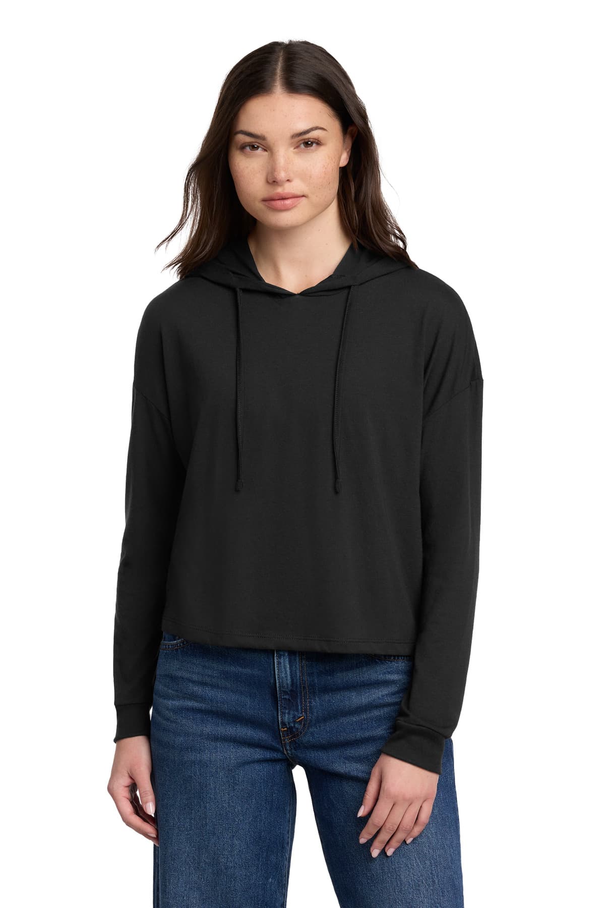 District District Women's Perfect Tri Midi Long Sleeve Hoodie DT1390L in Black