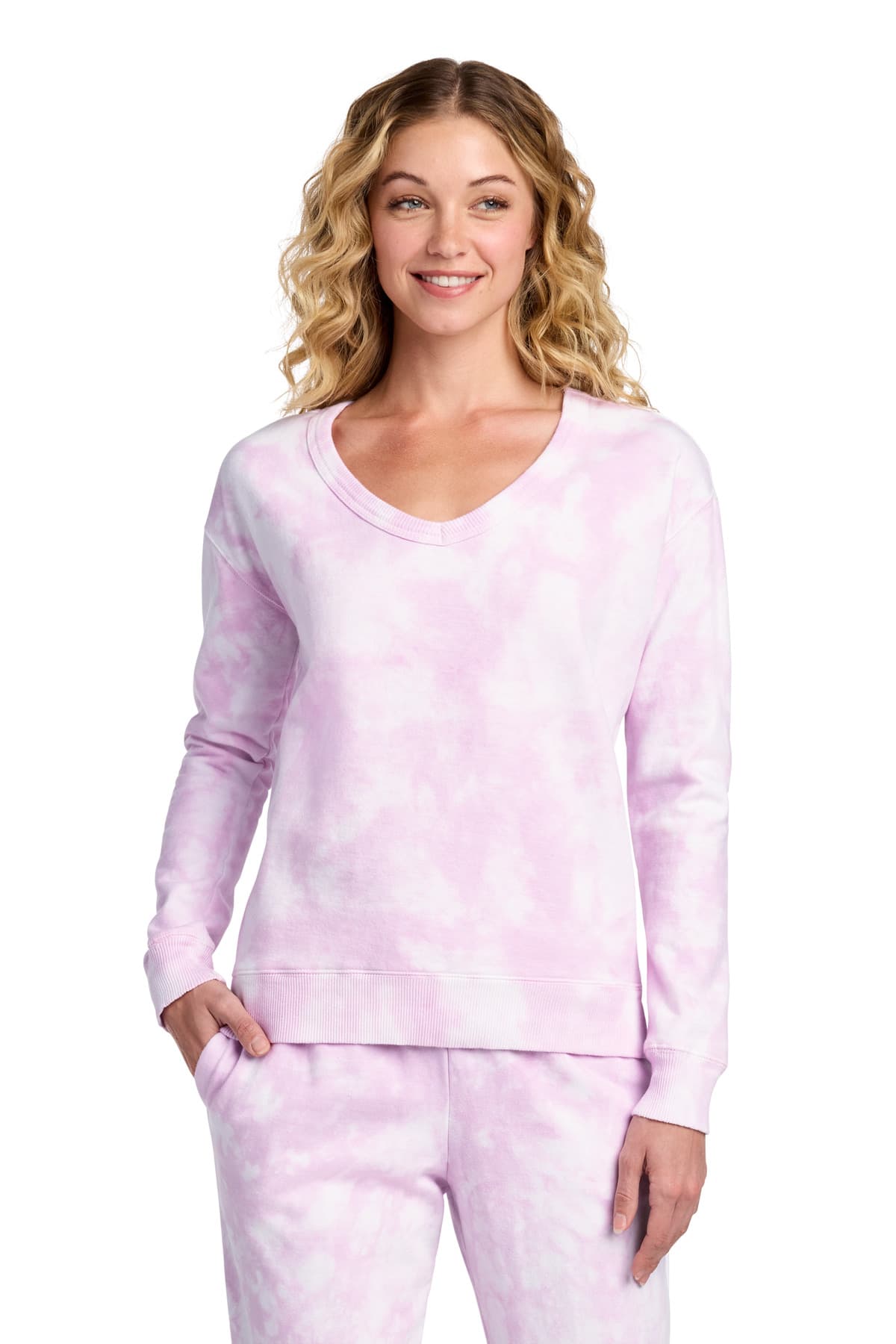 Port & Company Port & Co Women's Beach Wash Cloud Tie-Dye V-Neck Sweatshirt LPC140V