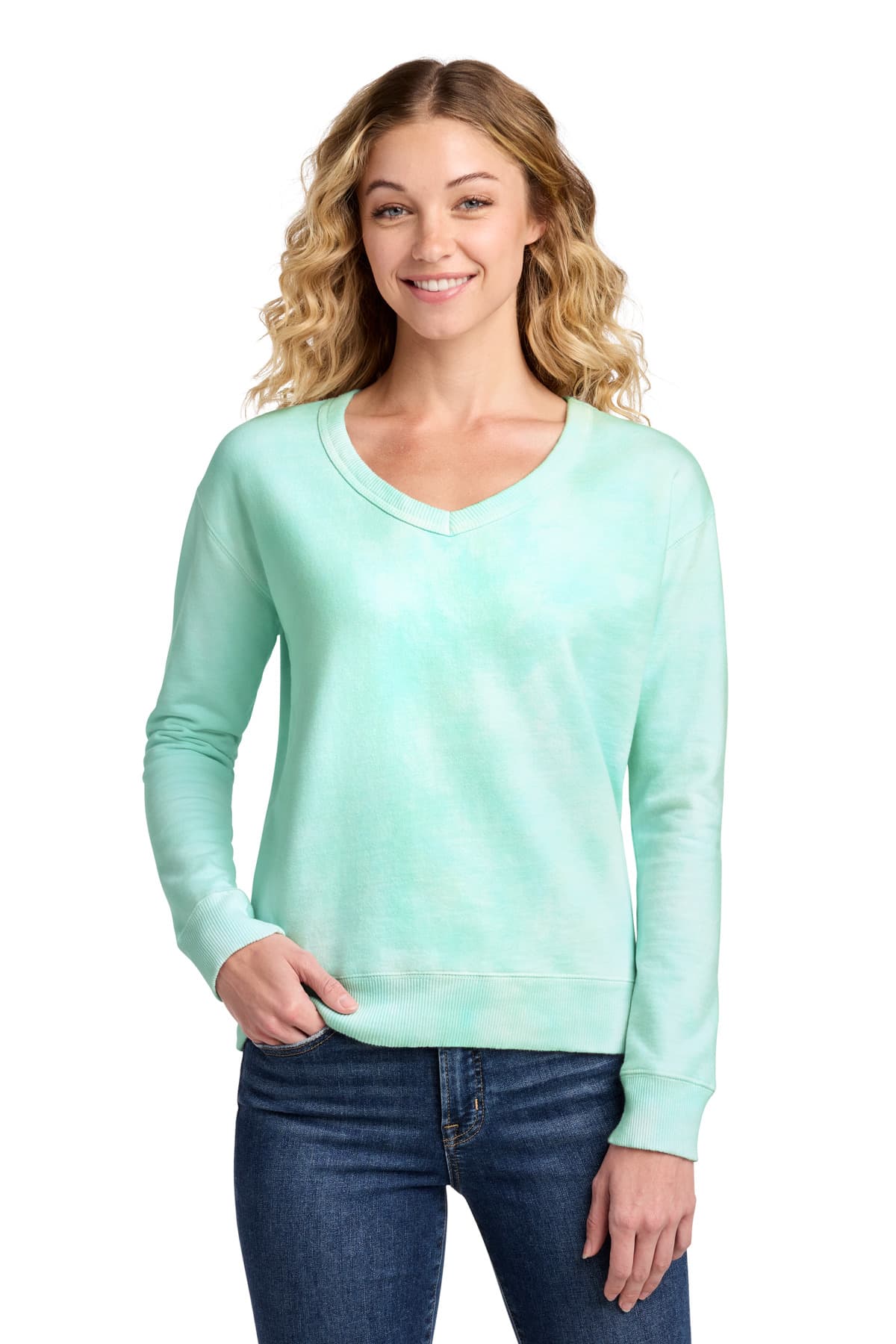 Port & Company Port & Co Women's Beach Wash Cloud Tie-Dye V-Neck Sweatshirt LPC140V