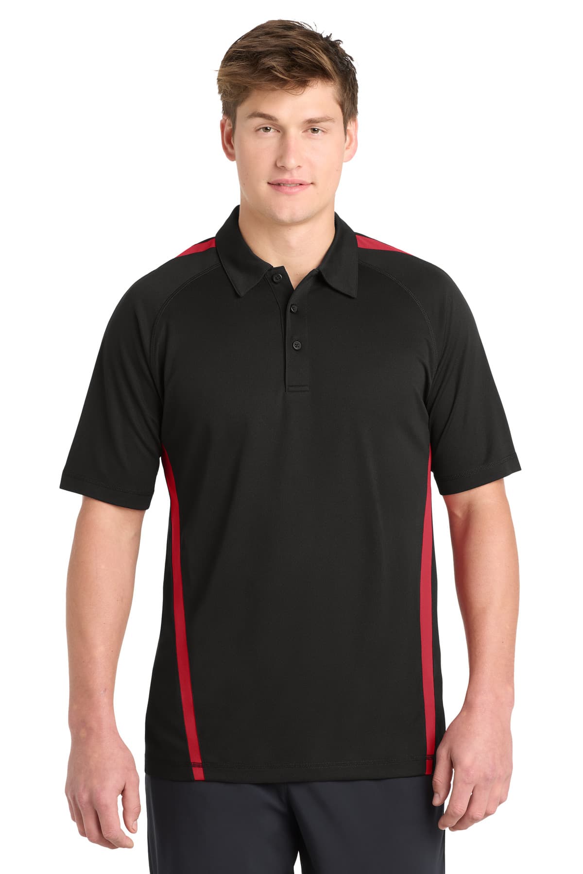 Sport-Tek Sport-Tek PosiCharge Micro-Mesh Colorblock Polo. ST685 in Black/ Red