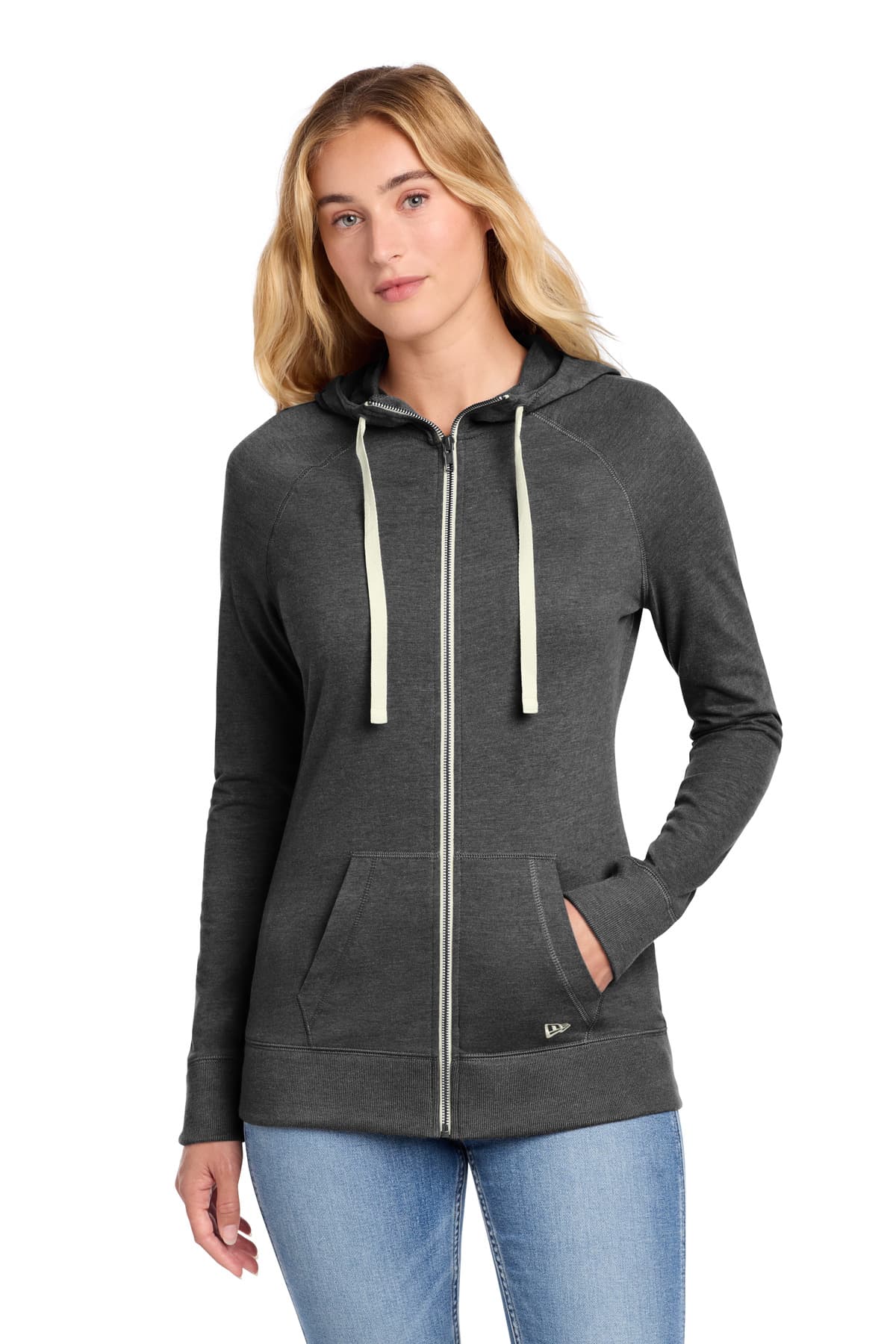 New Era New Era Women's Sueded Cotton Blend Full-Zip Hoodie. LNEA122 in Black Heather