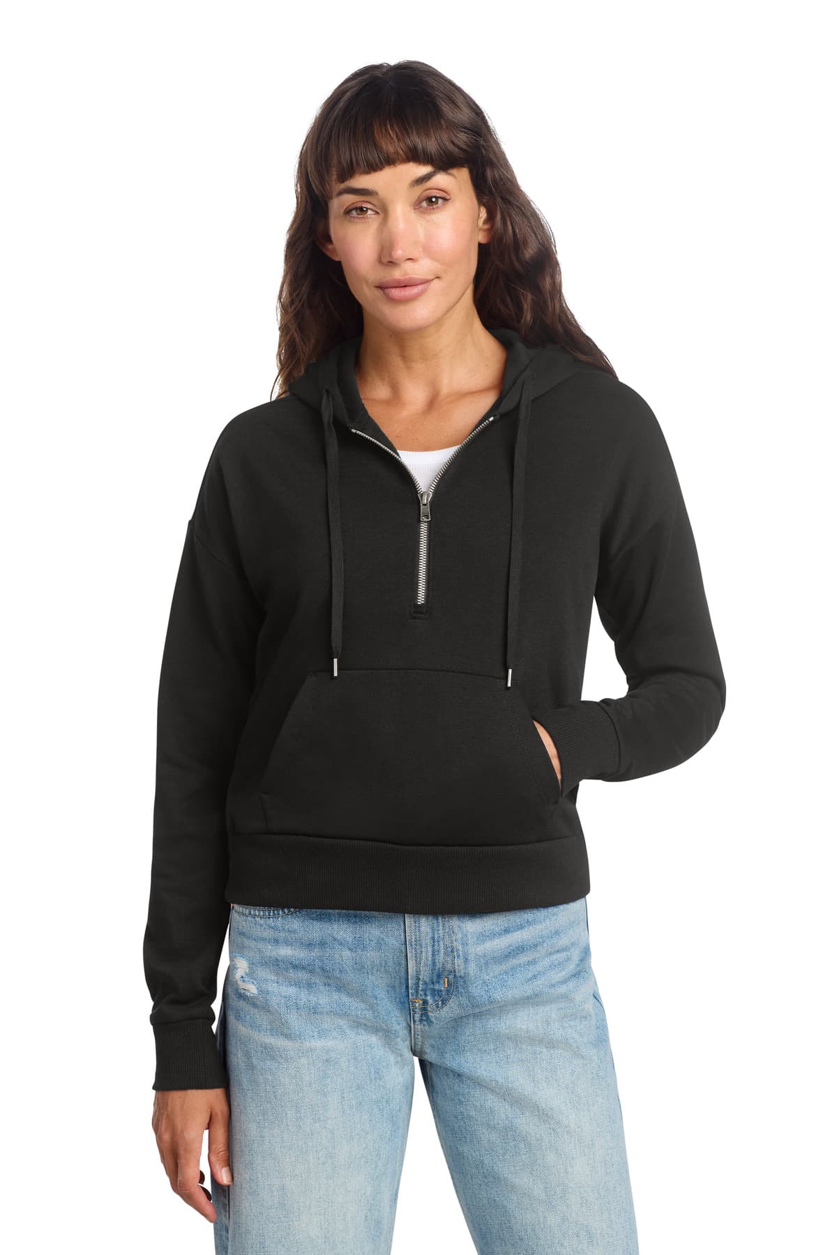 District District Women's Perfect Tri Fleece 1/2-Zip Pullover DT1311 in Black