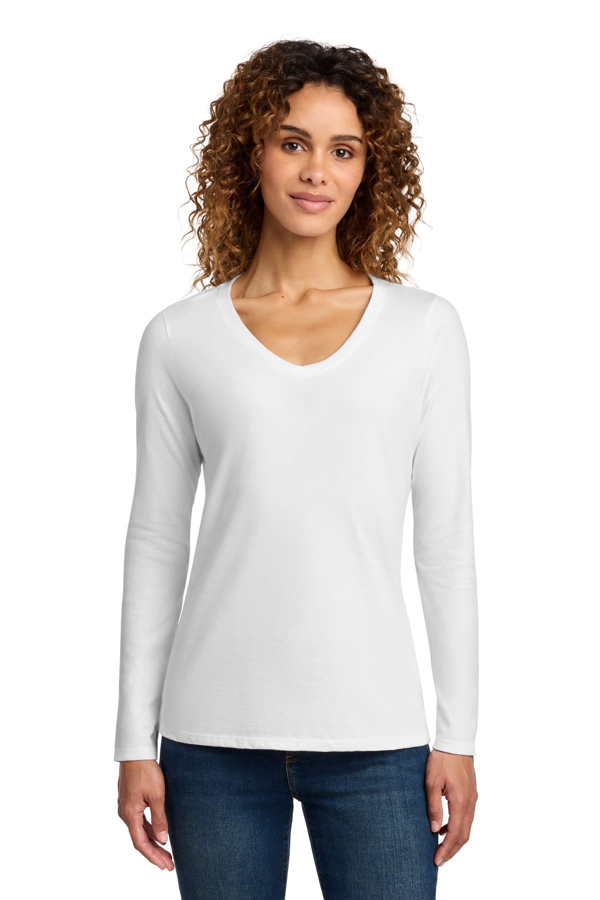 Port & Company Port & Co Women's Long Sleeve Fan Favorite V-Neck Tee. LPC450VLS in White