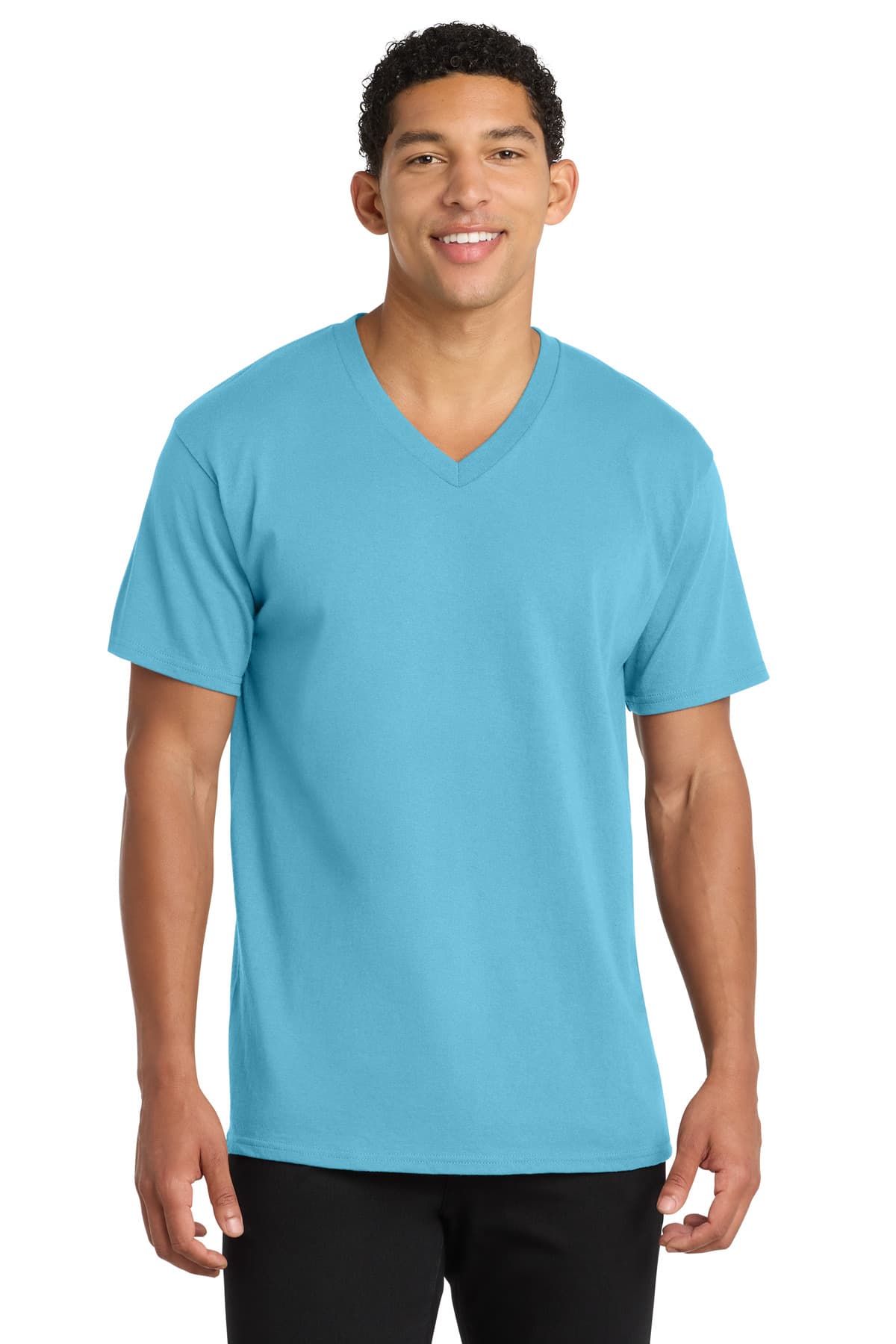 Port & Company Port & Co Core Cotton V-Neck Tee. PC54V in Aquatic Blue