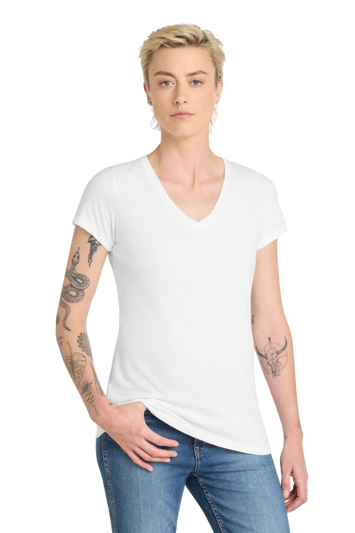 District District  Women's Very Important Tee  V-Neck. DT6503 in White