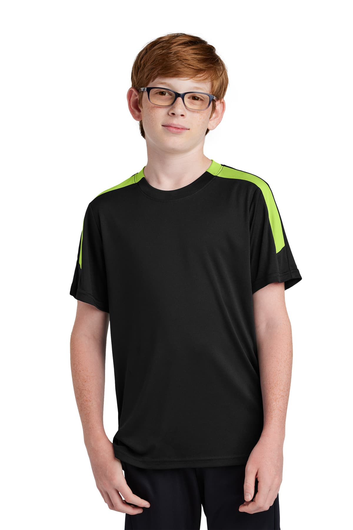 Sport-Tek Sport-Tek Youth Competitor United Crew YST100 in Black/ Lime Shock