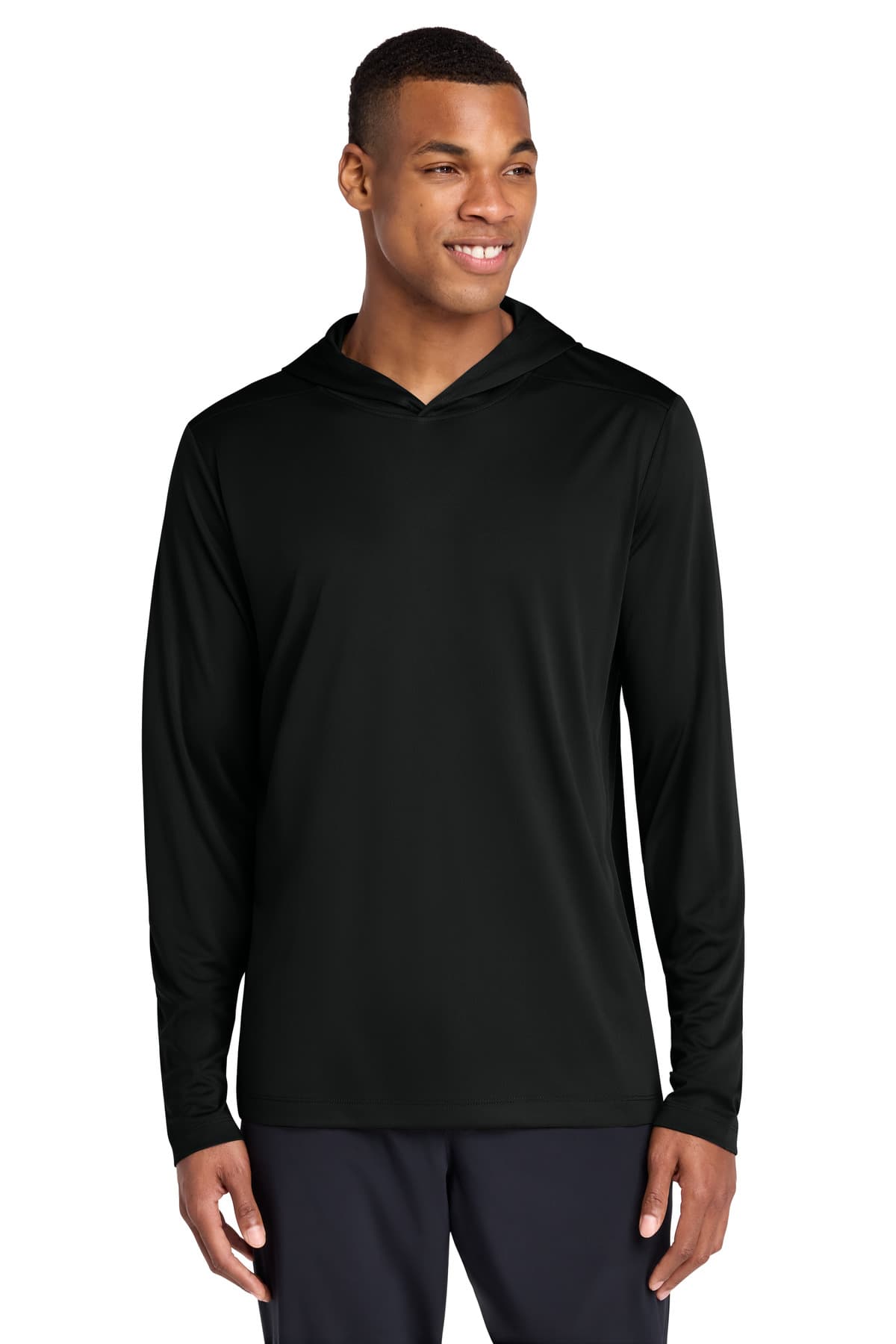 Sport-Tek Sport-Tek Posi-UV Pro Long Sleeve Hoodie ST420LSH in Black
