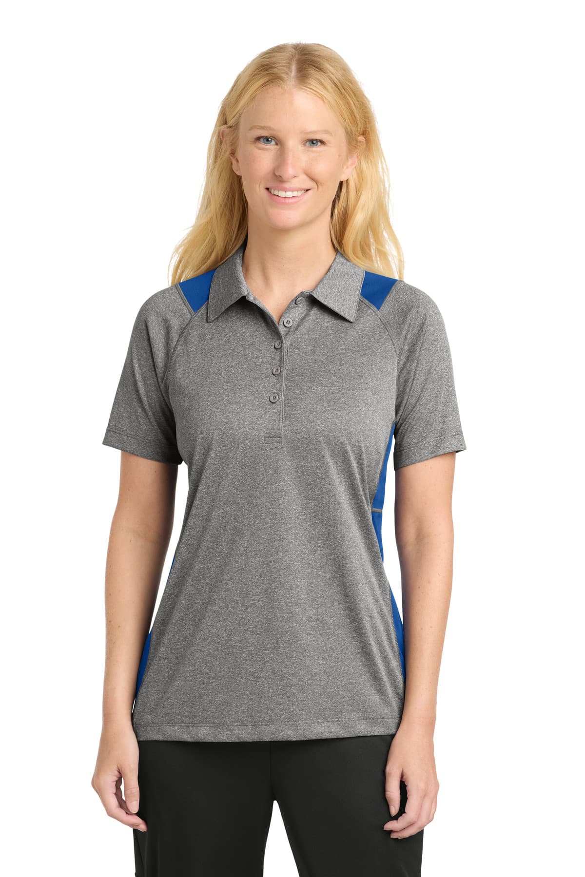 Sport-Tek Sport-Tek Women's Heather Colorblock Contender Polo. LST665