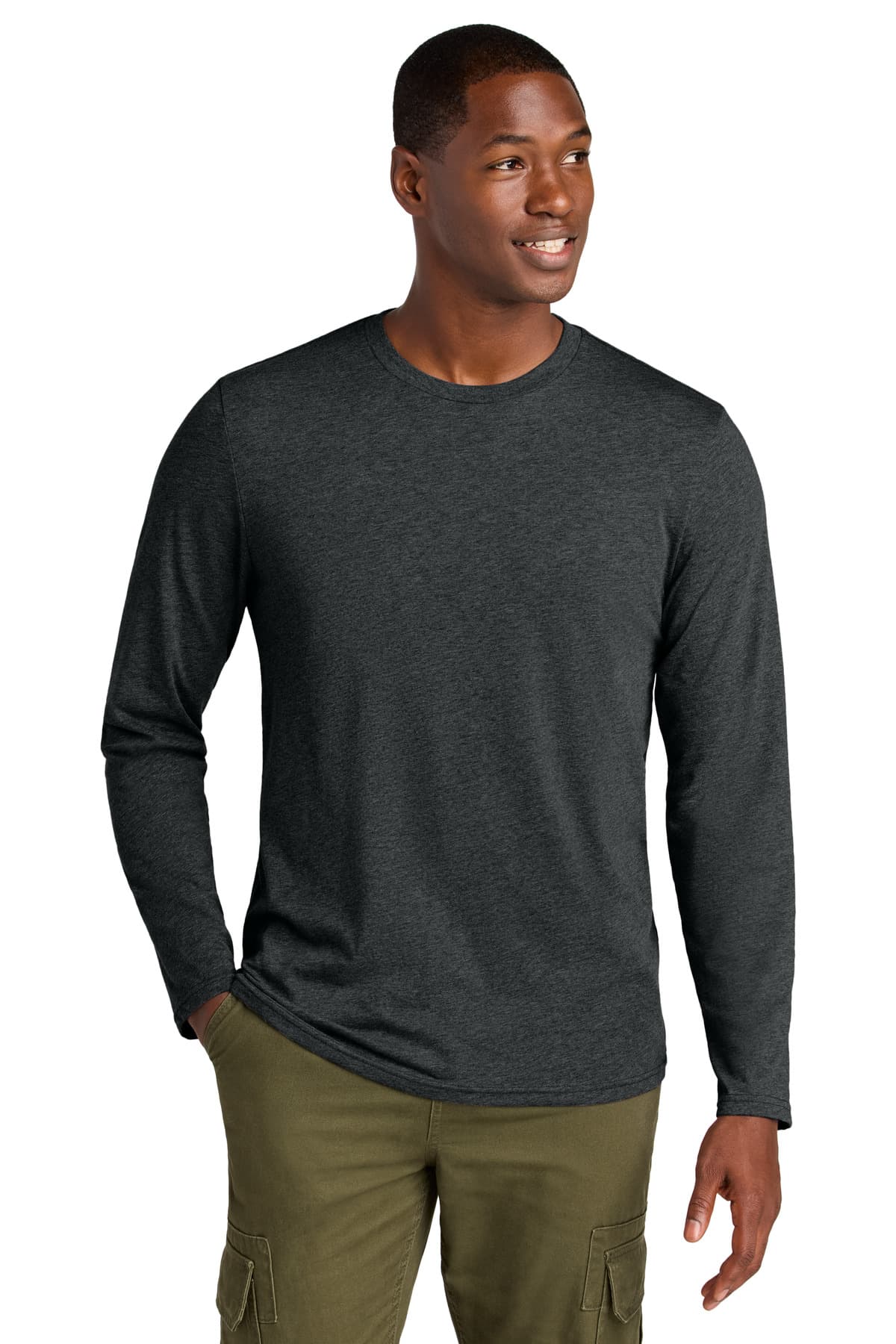 District District Perfect Weight CVC Long Sleeve Tee DT185 in Jet Black Heather