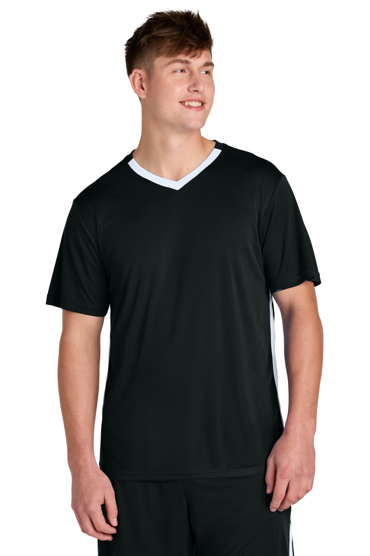 Sport-Tek Sport-Tek Competitor United V-Neck ST101 in Black/ White