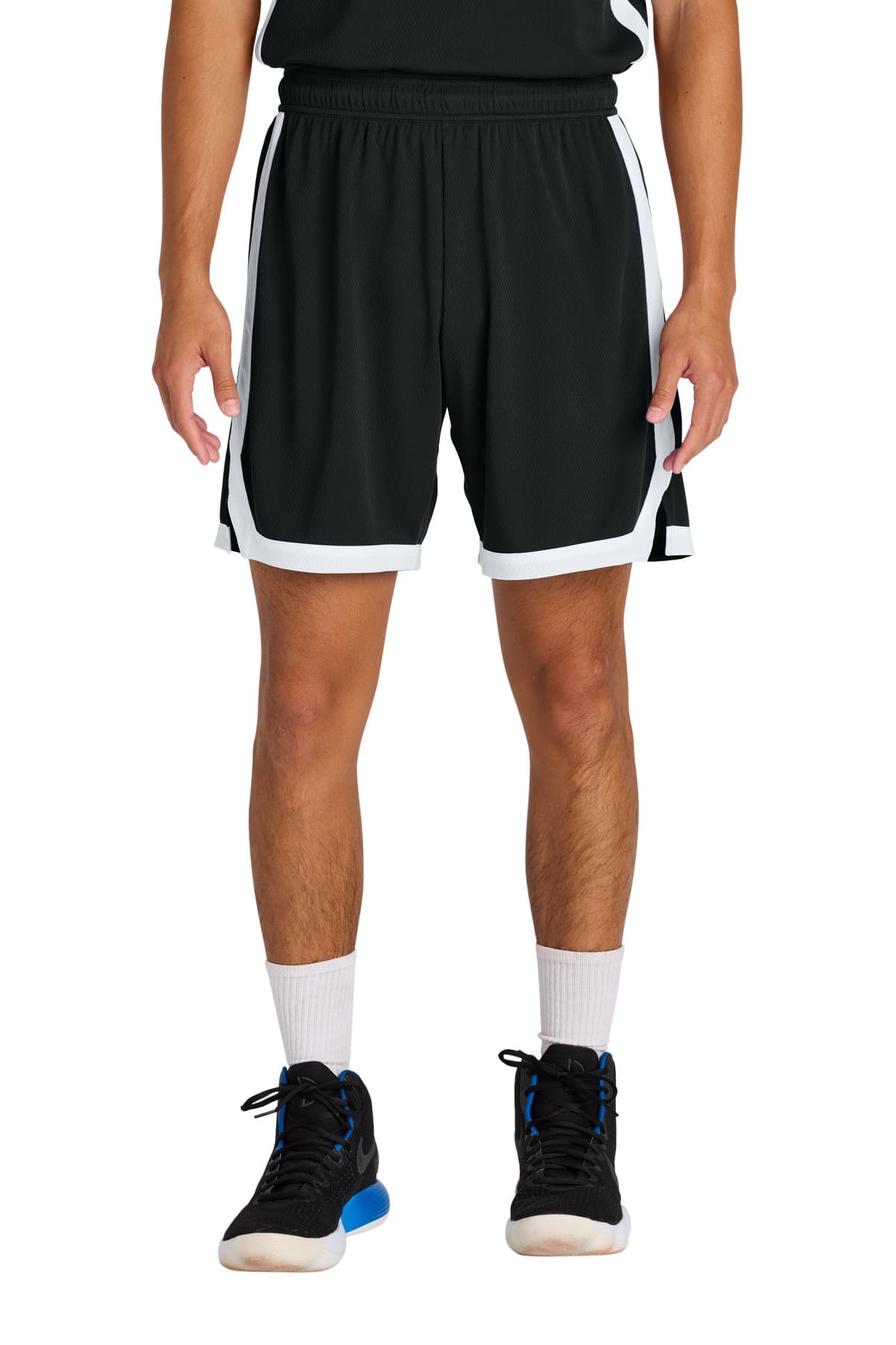 Sport-Tek Sport-Tek Rival Basketball 7 Short ST901 in Black/ White