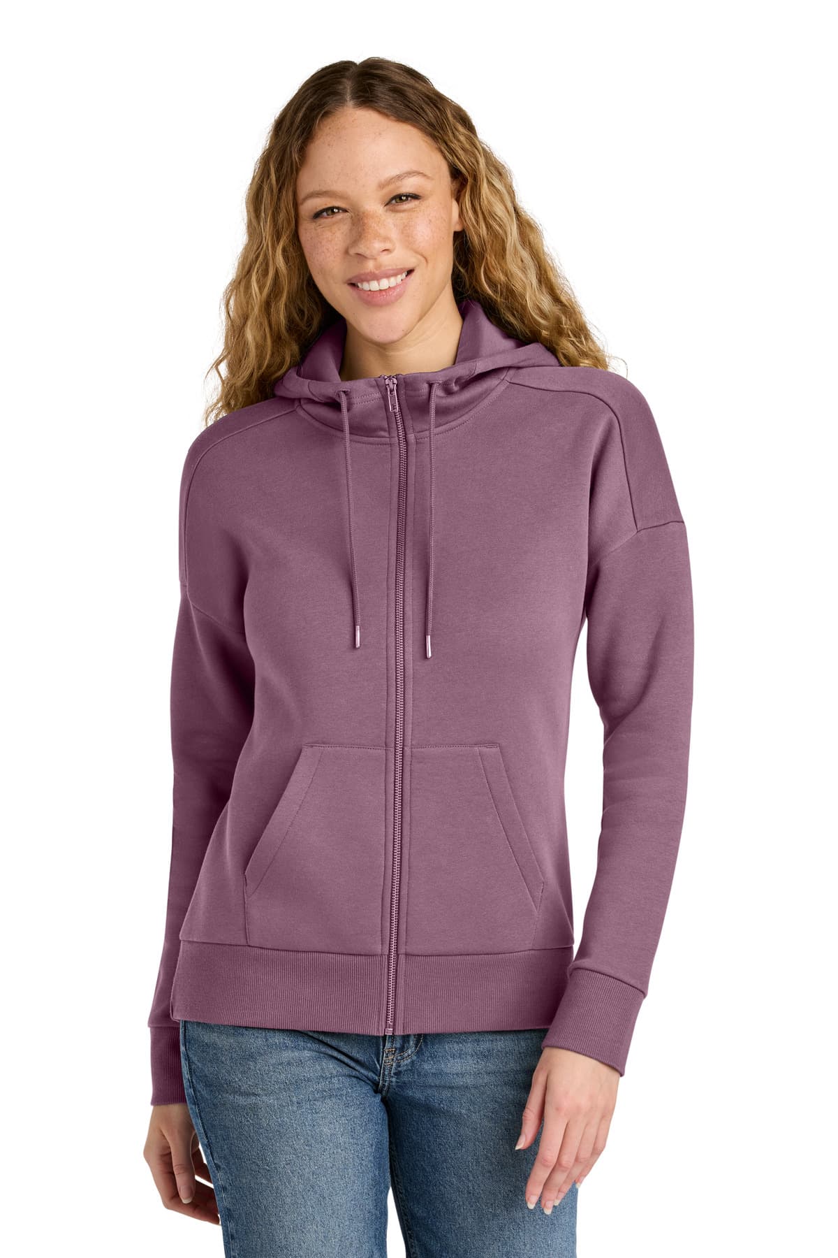District District  Women's Perfect Weight  Fleece Drop Shoulder Full-Zip Hoodie DT1104