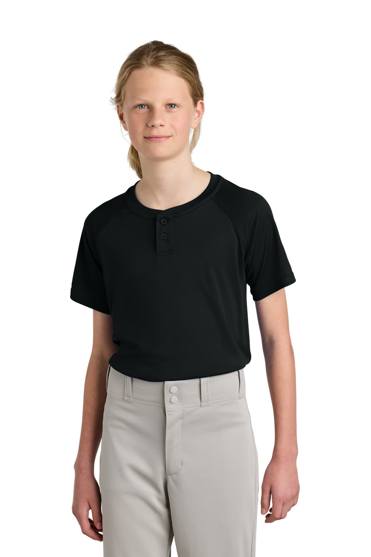 Sport-Tek Sport-Tek Youth PosiCharge Competitor 2-Button Henley YST359 in Black