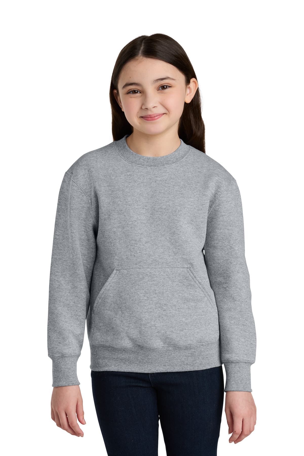 Port & Company Port & Co Youth Core Fleece Crewneck Pocket Sweatshirt PC78YPKT in Athletic Heather