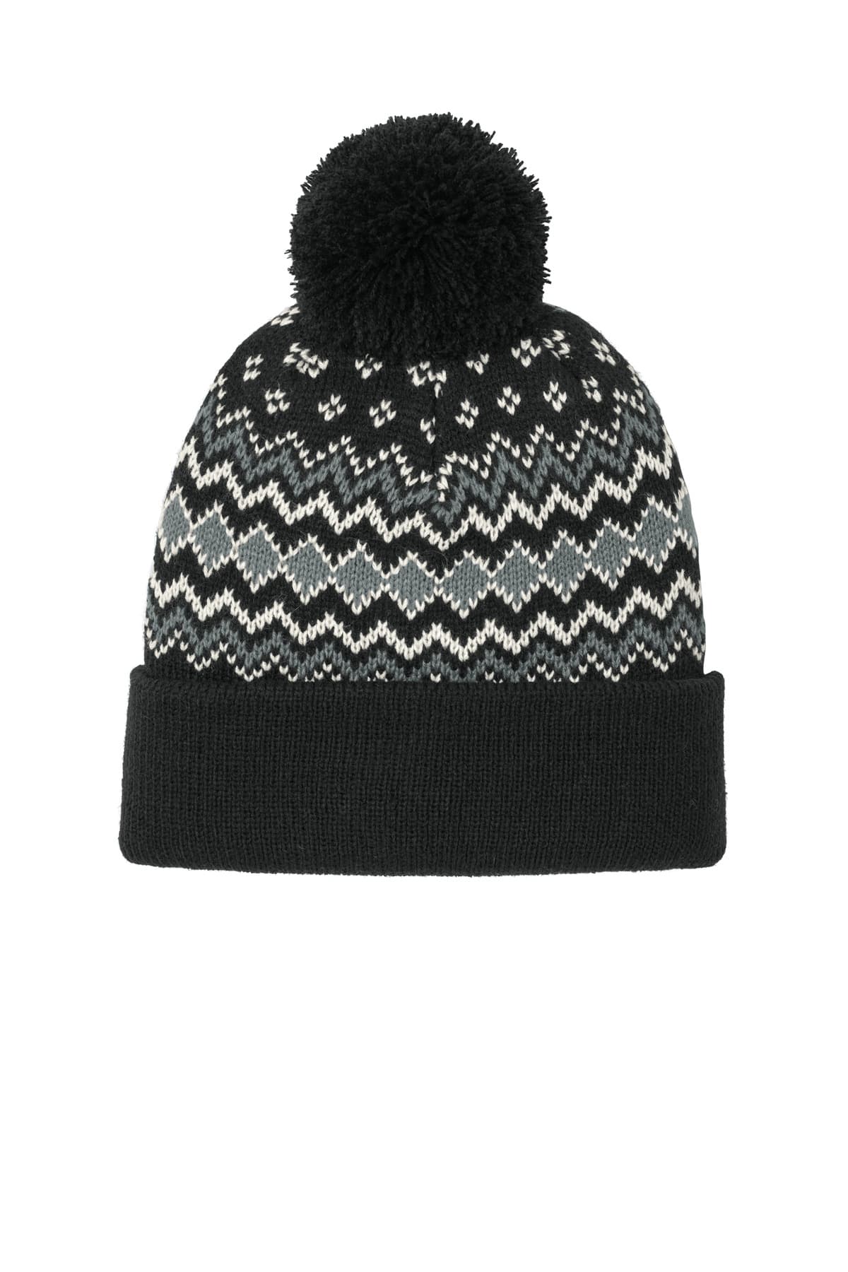 Port Authority Port Authority Alpine Pom Beanie C991 in Deep Black/ Gusty Grey/ Marshmallow
