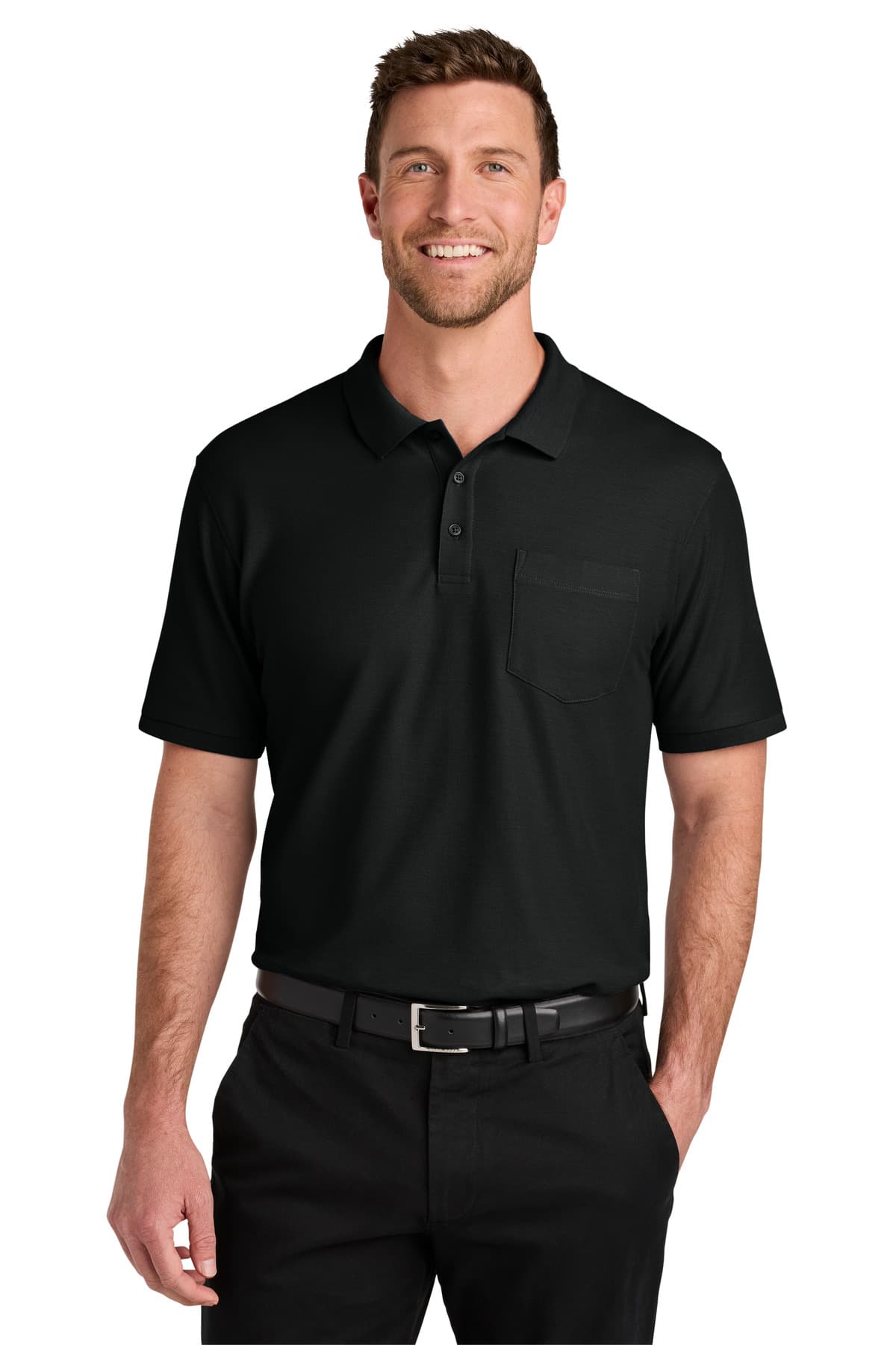 Port Authority Port Authority Tall Wearever Signature Pique Pocket Polo TLK200P in Deep Black