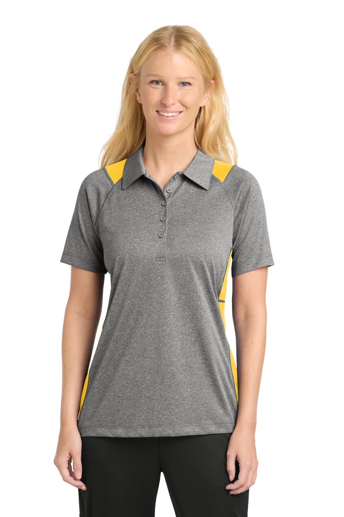 Sport-Tek Sport-Tek Women's Heather Colorblock Contender Polo. LST665