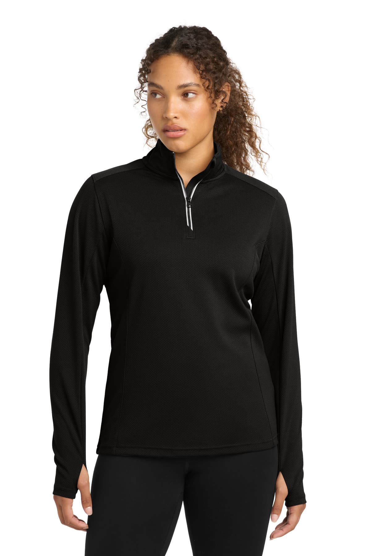 Sport-Tek Sport-Tek Women's Sport-Wick Textured 1/4-Zip Pullover.  LST860 in Black