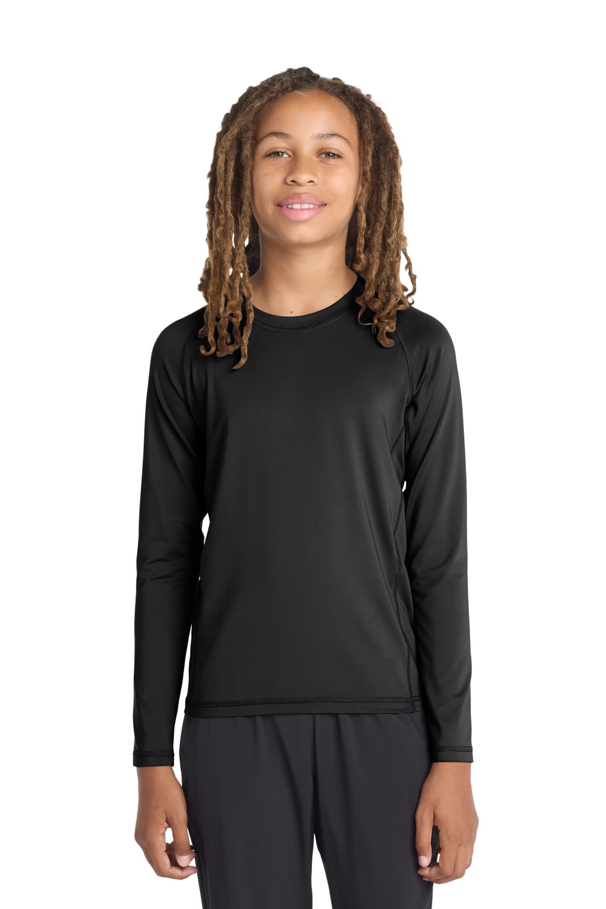 Sport-Tek Sport-Tek  Youth Long Sleeve Rashguard Tee. YST470LS in Black