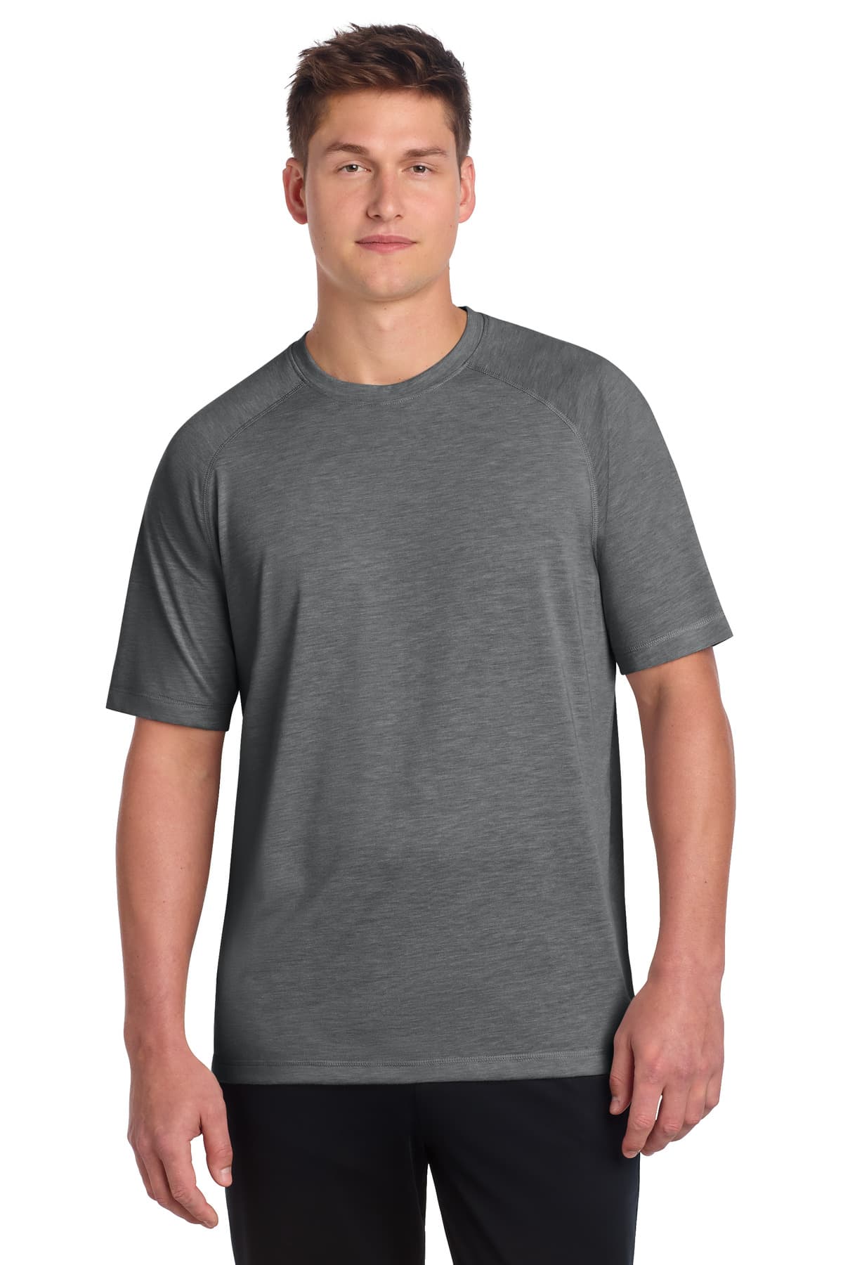 Sport-Tek Sport-Tek  PosiCharge  Tri-Blend Wicking Raglan Tee. ST400 in Dark Grey Heather