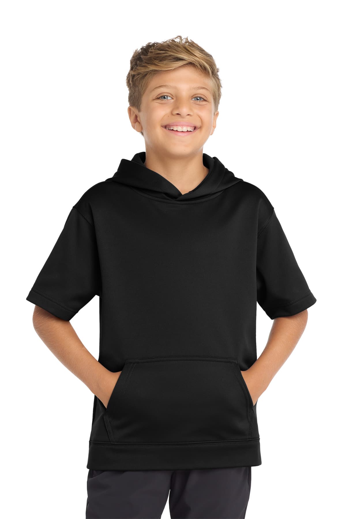 Sport-Tek Sport-Tek  Youth Sport-Wick  Fleece Short Sleeve Hooded Pullover. YST251 in Black