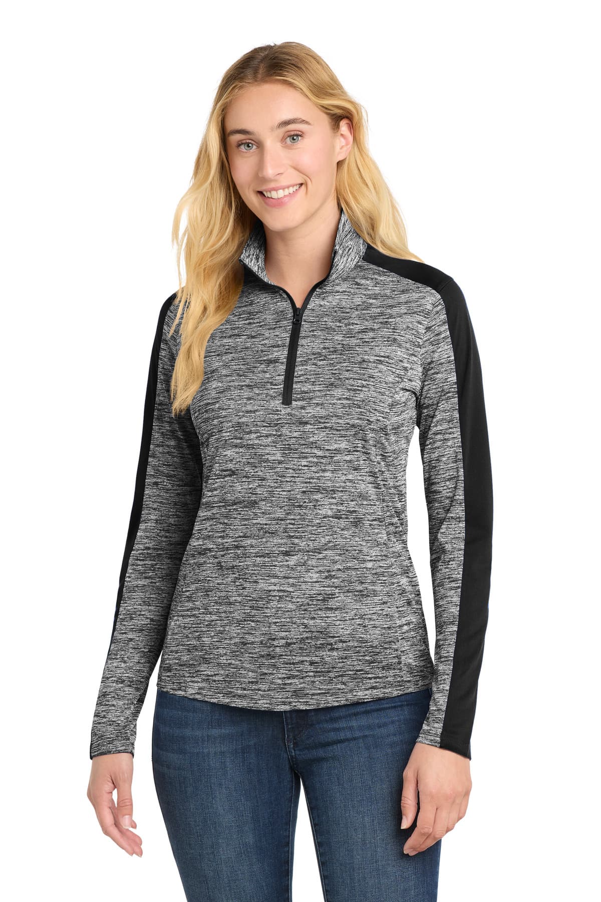 Sport-Tek Sport-Tek Women's PosiCharge Electric Heather Colorblock 1/4-Zip Pullover. LST397