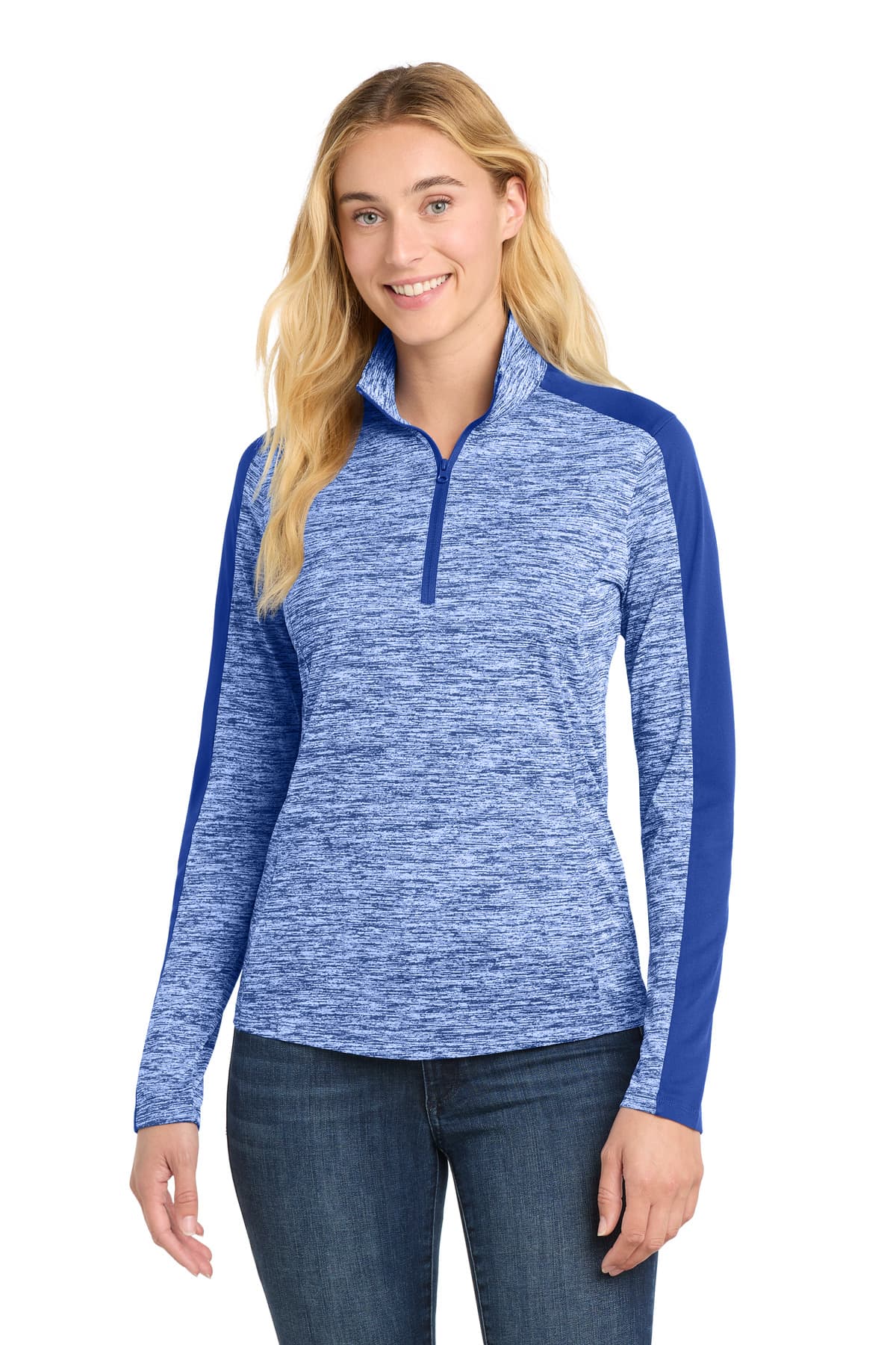 Sport-Tek Sport-Tek Women's PosiCharge Electric Heather Colorblock 1/4-Zip Pullover. LST397