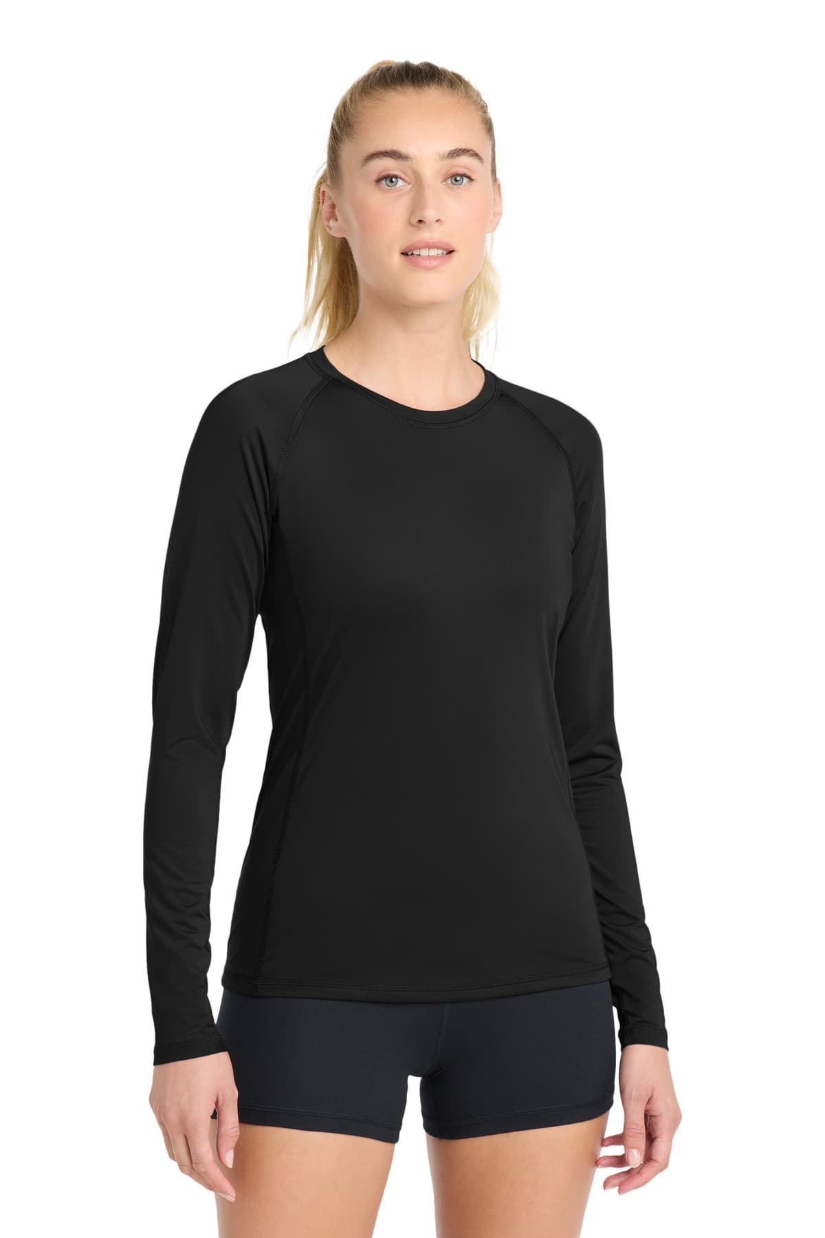 Sport-Tek Sport-Tek  Women's Long Sleeve Rashguard Tee. LST470LS in Black