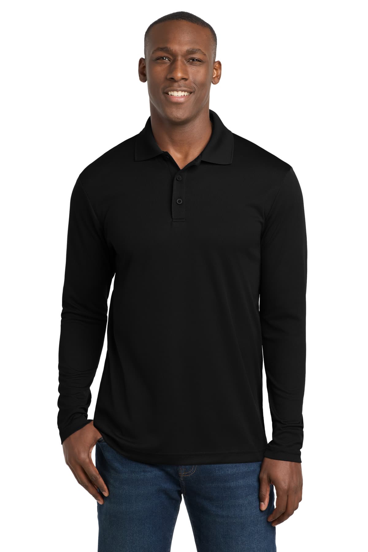 Sport-Tek Sport-Tek  PosiCharge  RacerMesh  Long Sleeve Polo. ST640LS in Black