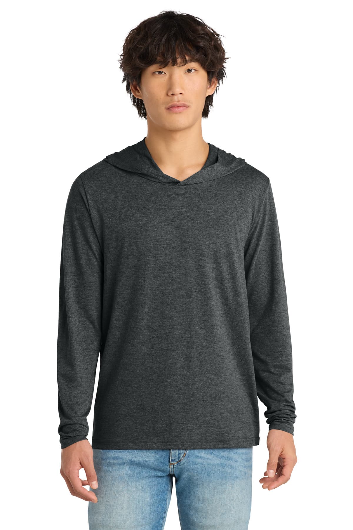 District District Perfect Tri Long Sleeve Hoodie. DM139 in Black Frost