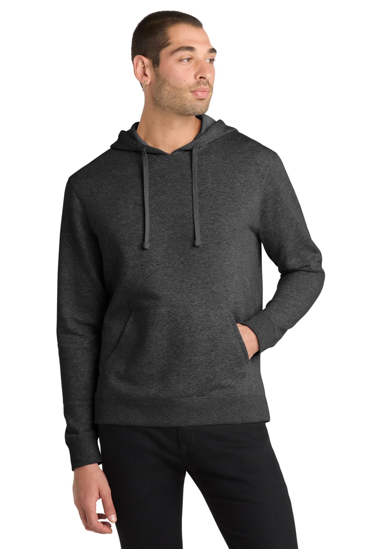 District District Lightweight Fleece Hoodie. DM391 in Heathered Black