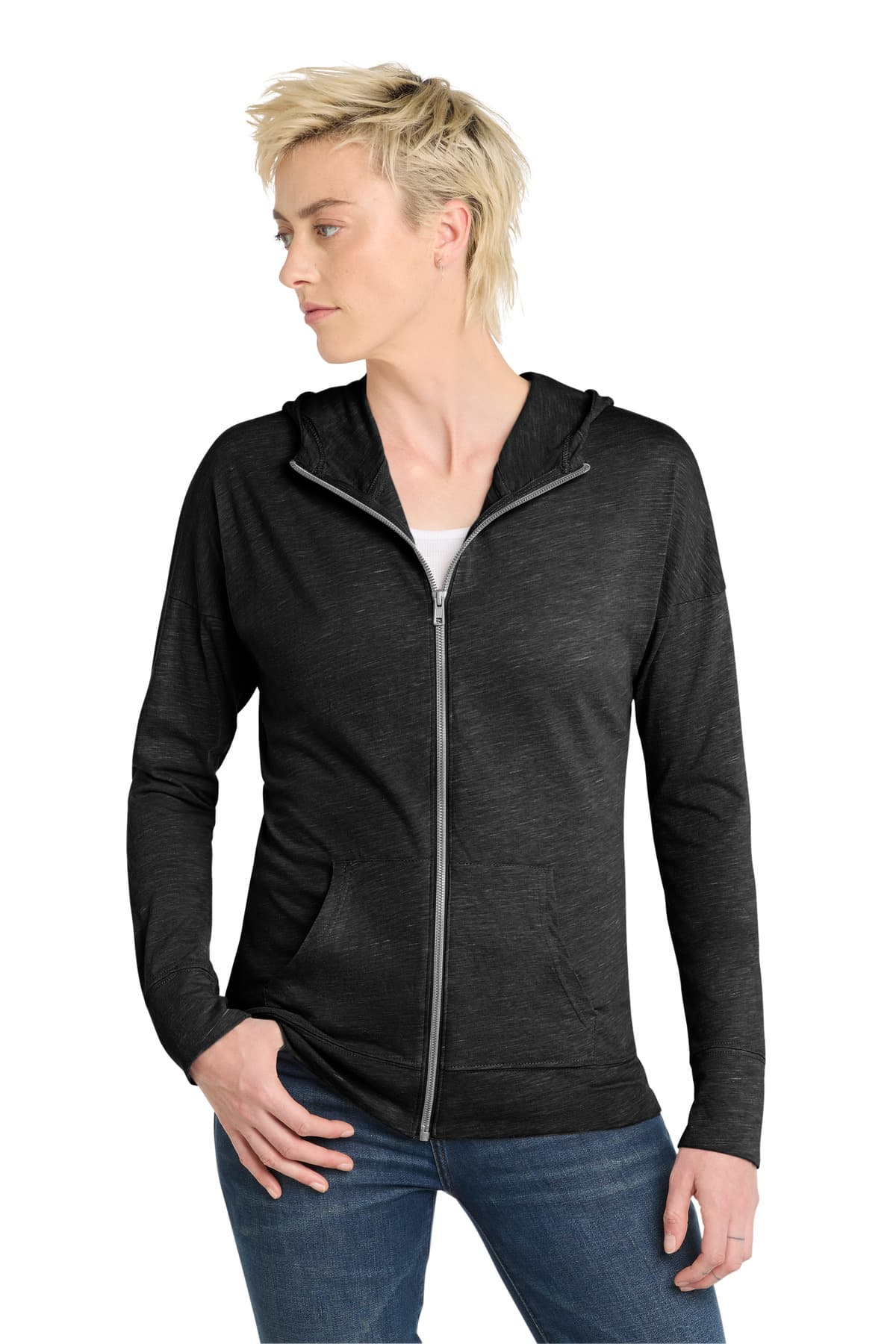 District District  Women's Medal Full-Zip Hoodie. DT665 in Black