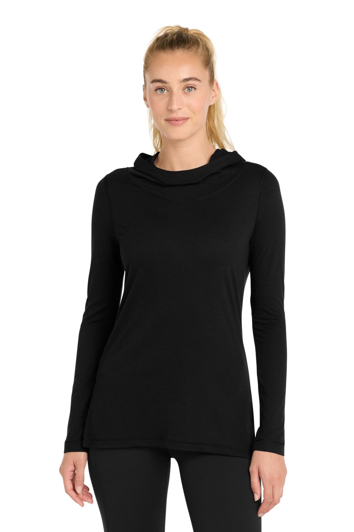 Sport-Tek Sport-Tek Women's PosiCharge  Tri-Blend Wicking Long Sleeve Hoodie LST406 in Black Triad Solid