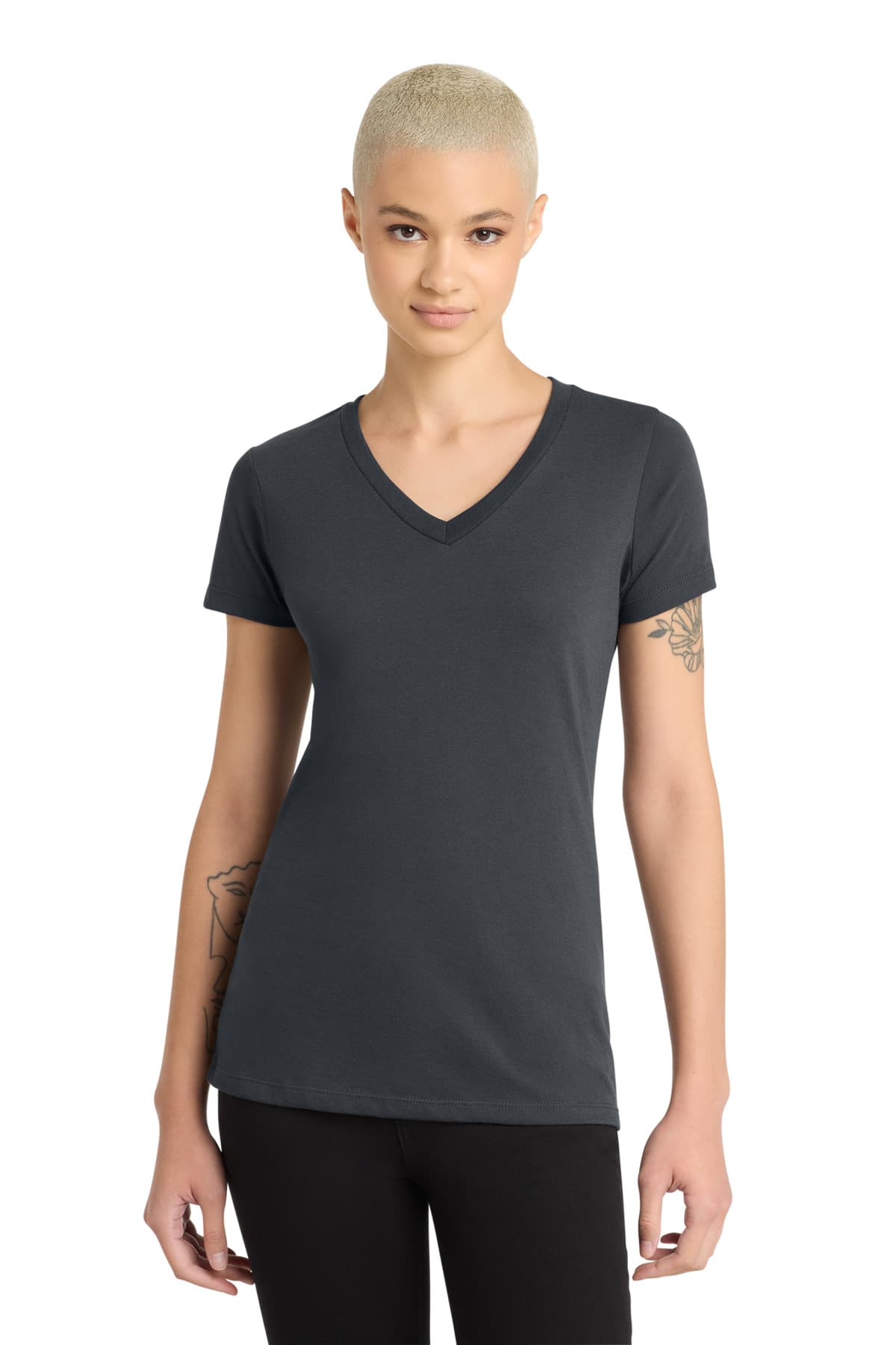 District District Women's Perfect Blend CVC V-Neck Tee. DM1190L